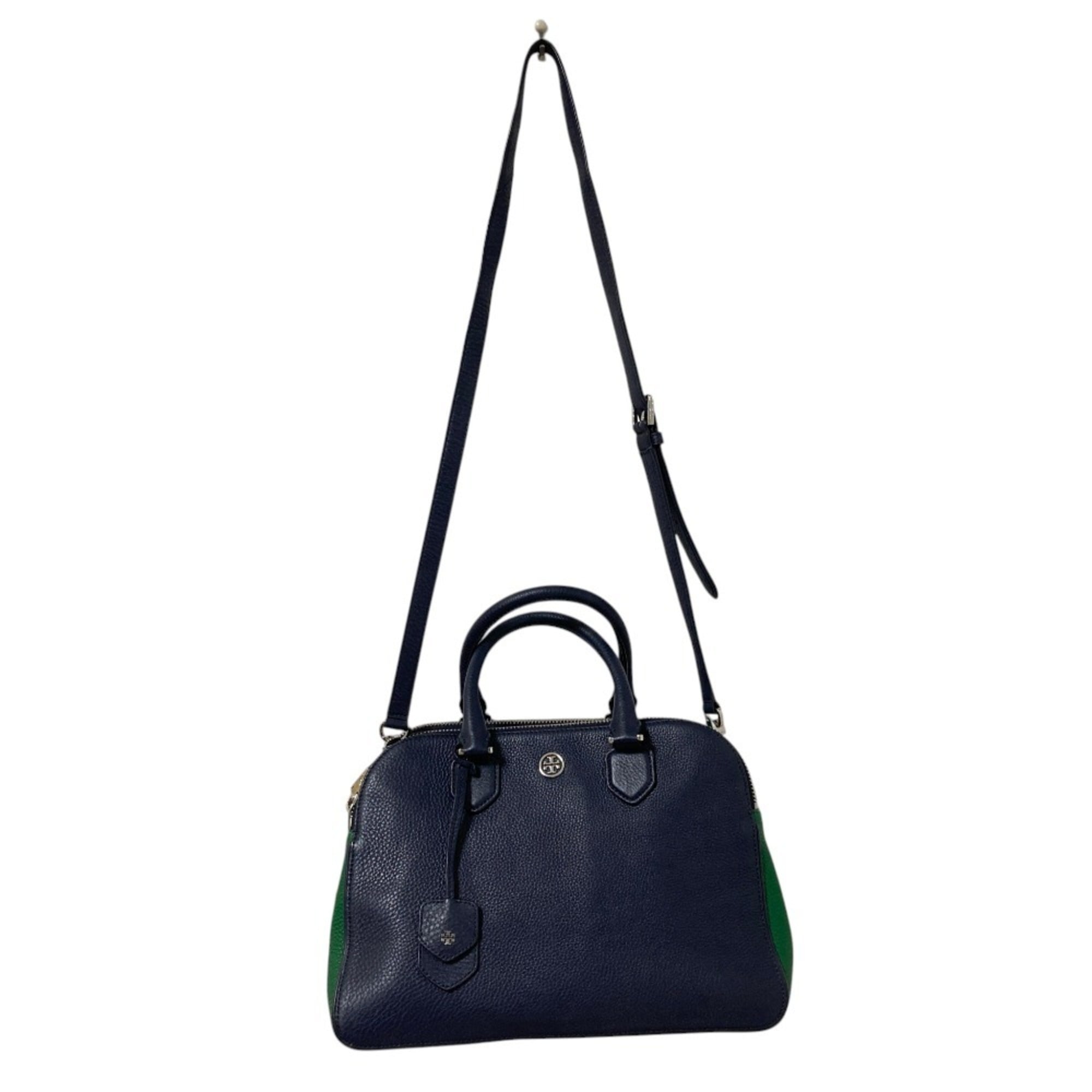 Tory Burch Green Navy Leather Shoulder Bag (Pre-Owned)