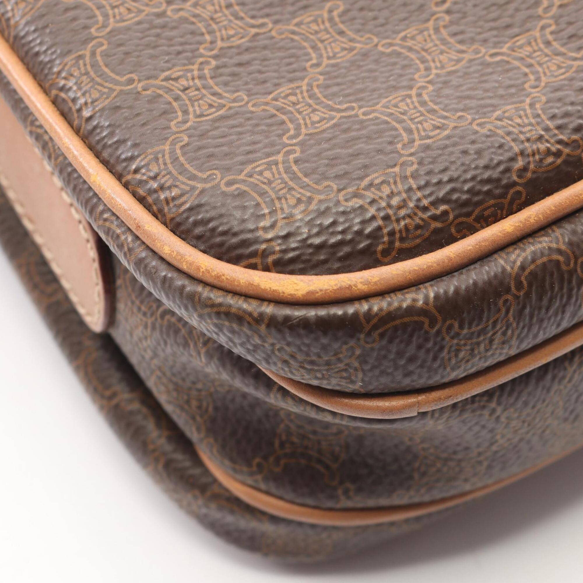 Celine Brown Coated Canvas Leather Handbag Shoulder Bag (Pre-Owned)