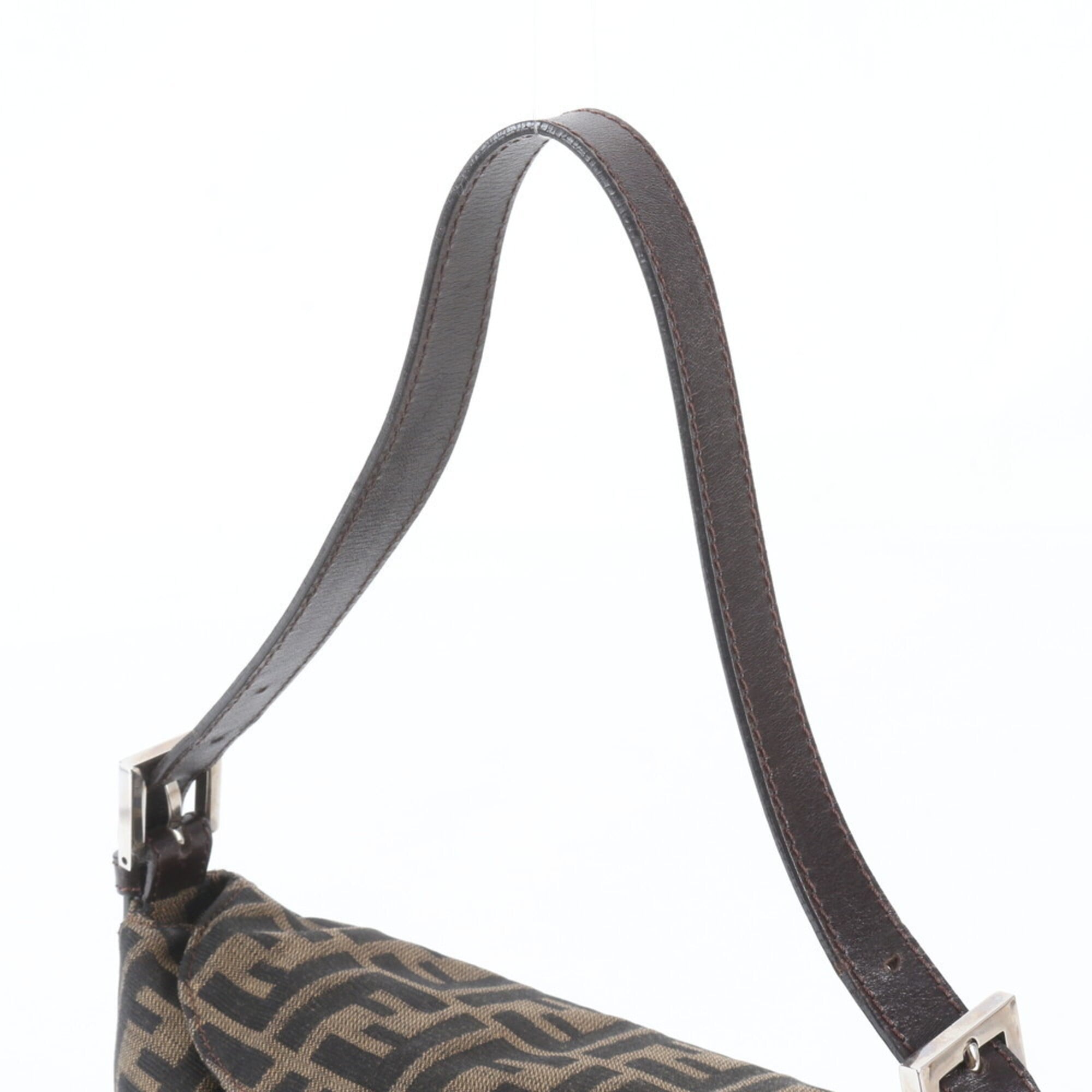 Fendi Brown Leather Canvas Handbag Shoulder Bag (Pre-Owned)