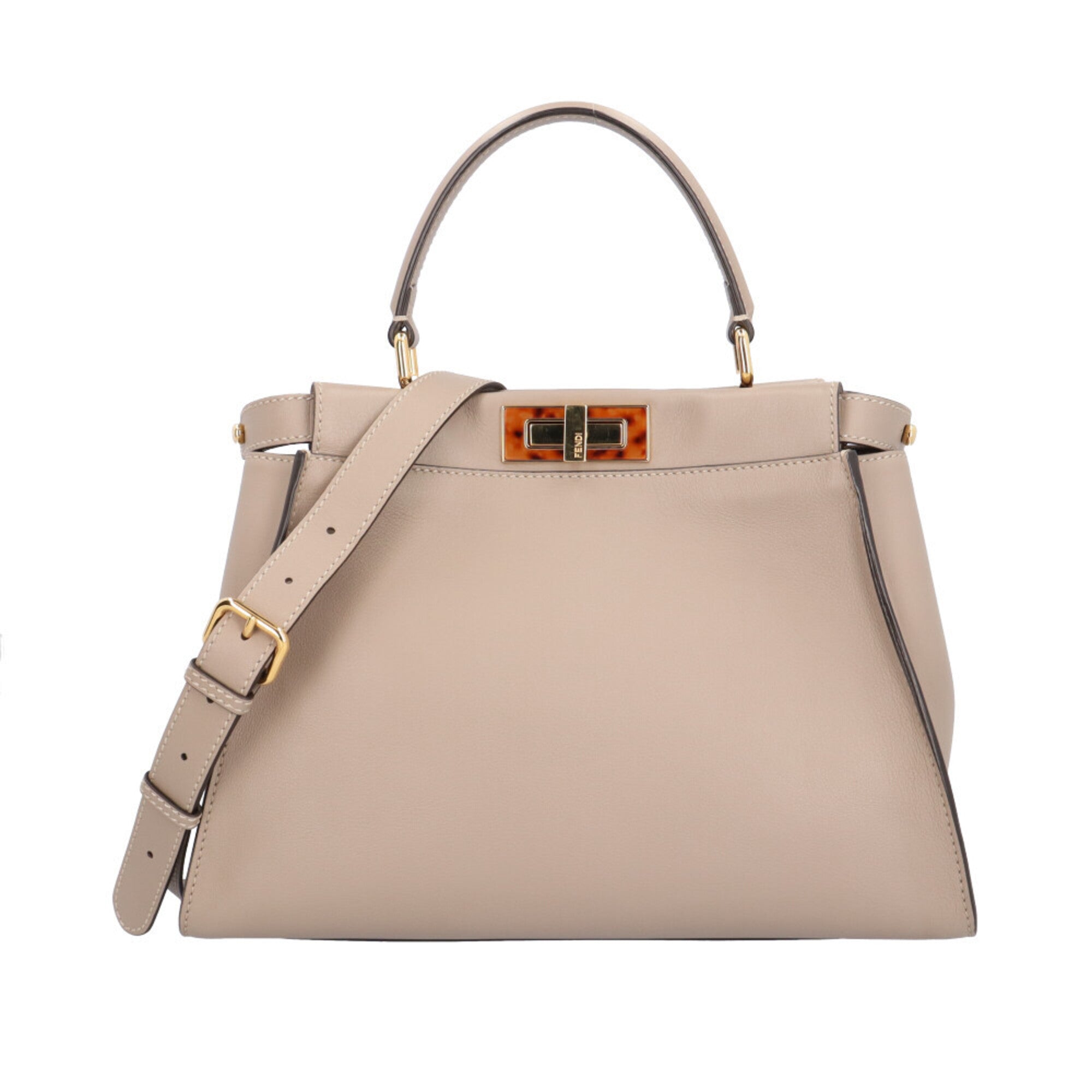 Fendi Peekaboo Beige Grayish Leather Shoulder Bag (Pre-Owned)