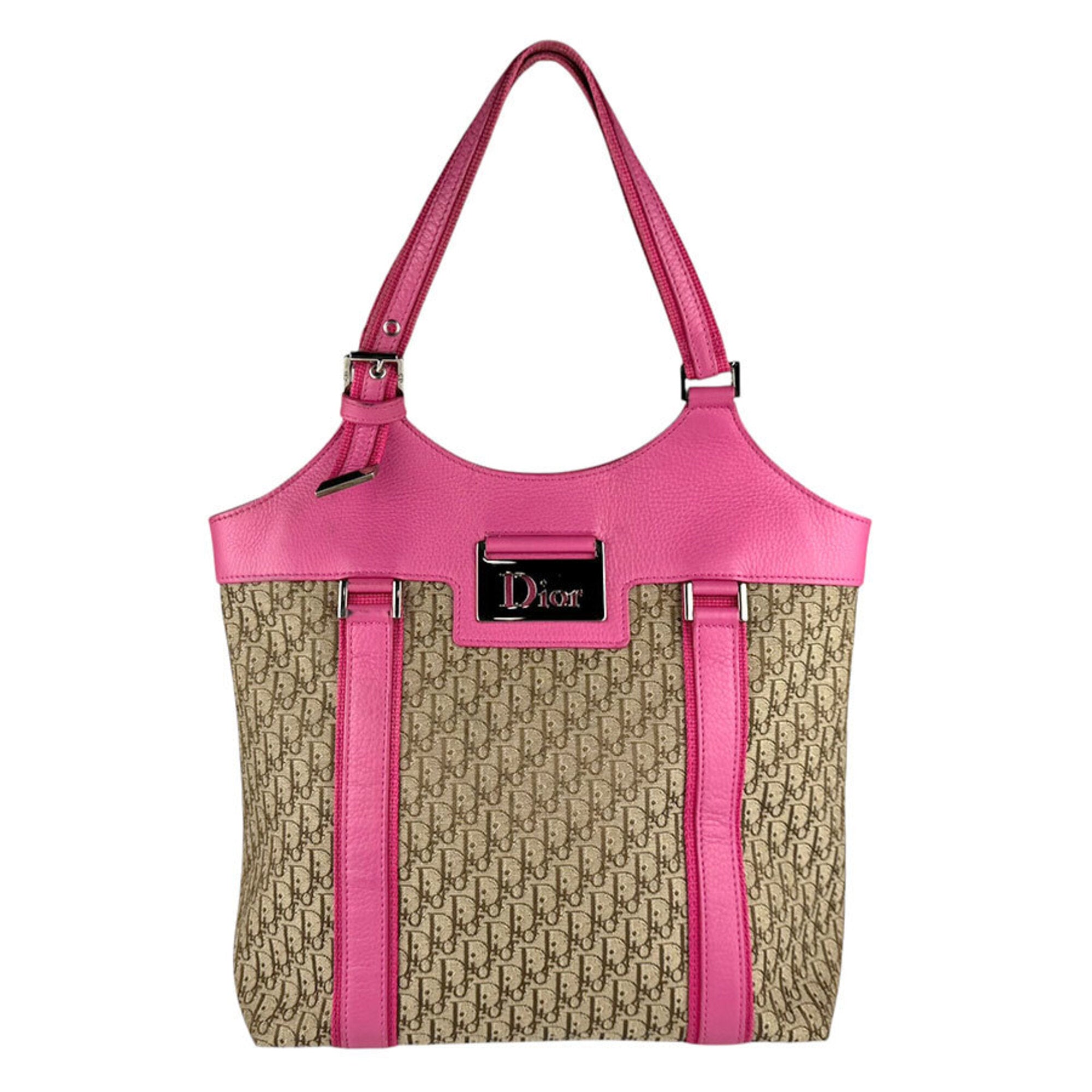 Christian Dior Brown Pink Canvas Leather Handbag (Pre-Owned)