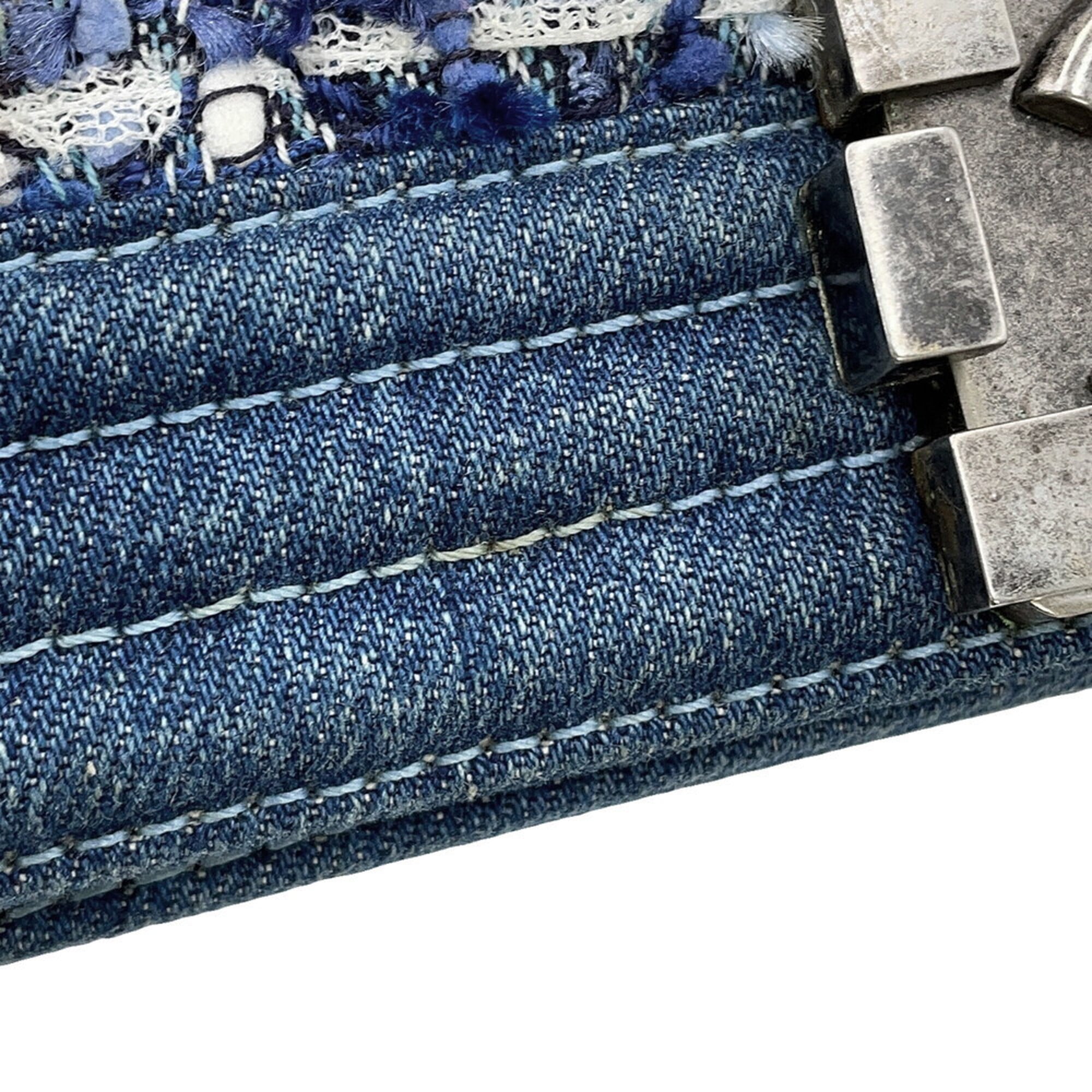 Chanel Denim Blue Denim Tweed Leather Handbag Shoulder Bag (Pre-Owned)