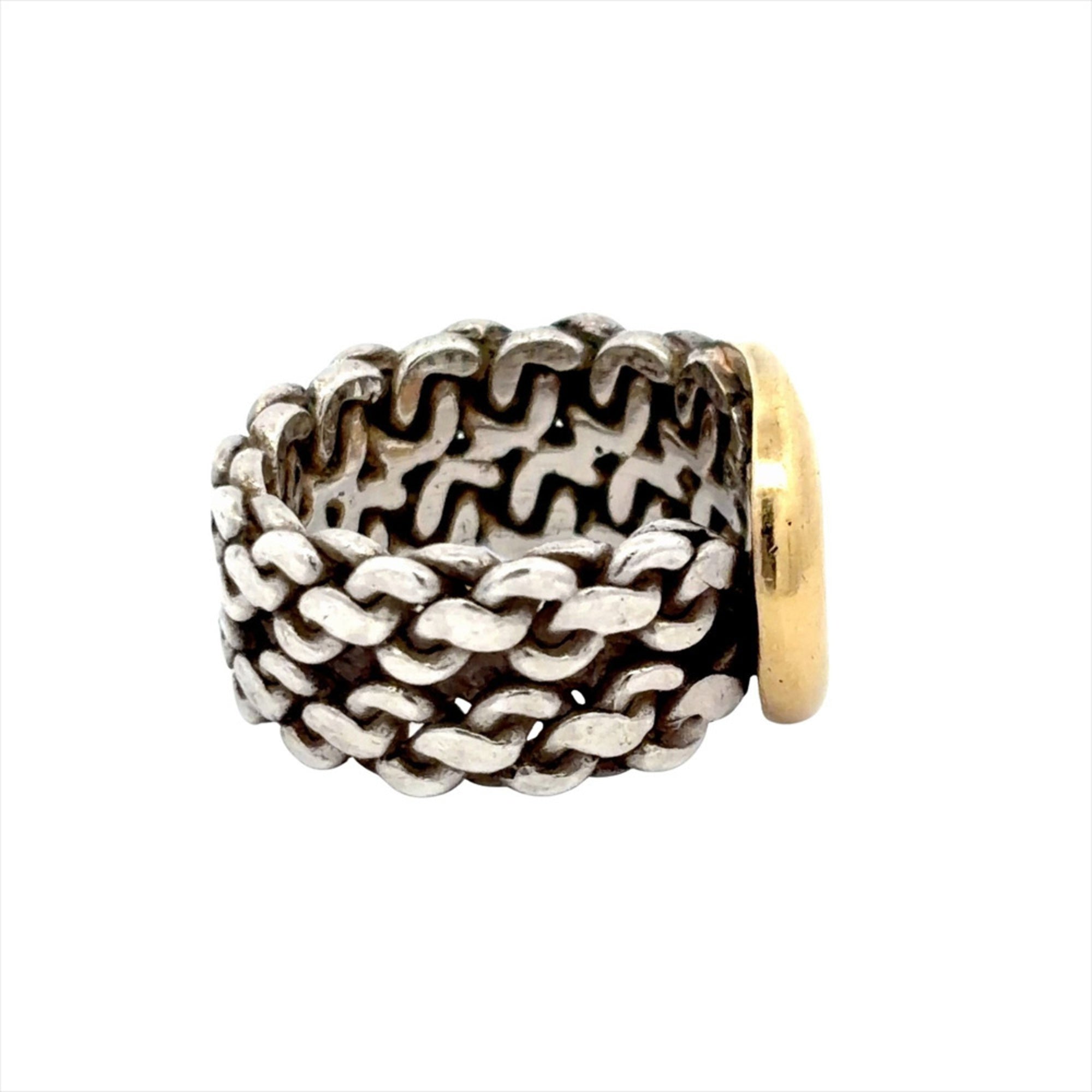 Hermes Silver Yellow Gold Silver Yellow Gold Band Ring (Pre-Owned)