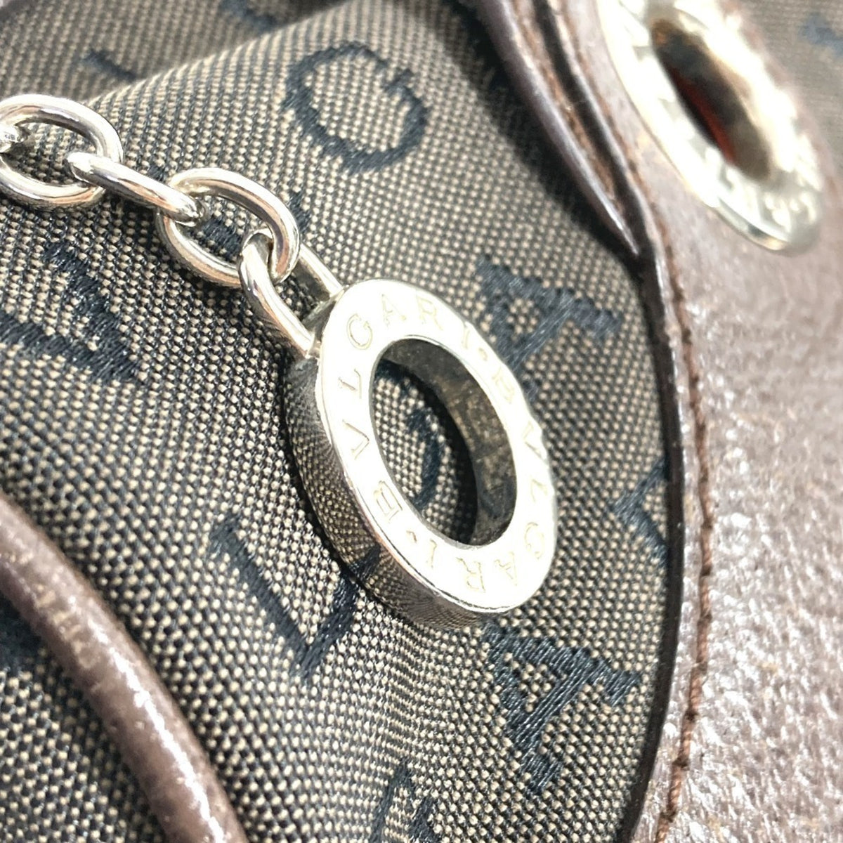 Bvlgari Logomania Brown Leather Canvas Boston Bag Handbag Tote Bag (Pre-Owned)