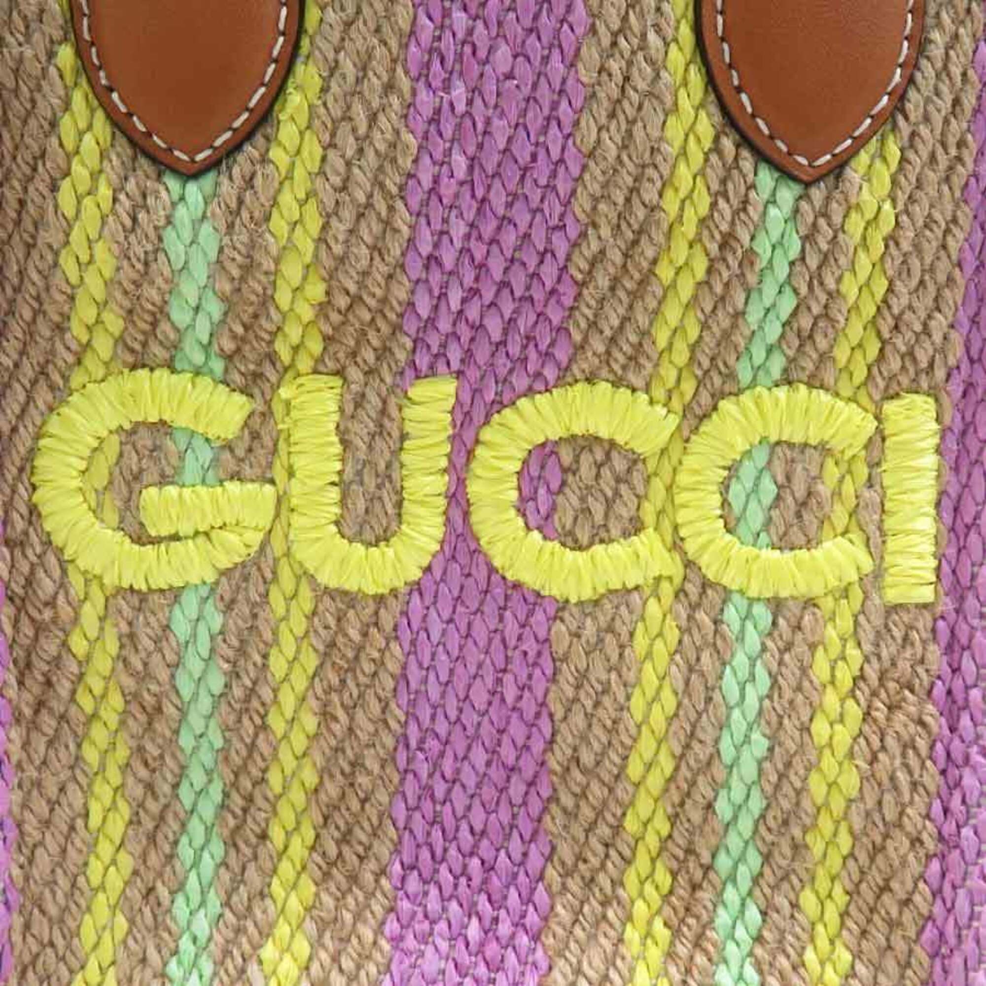 Gucci Multi-Color Straw Cotton Handbag (Pre-Owned)