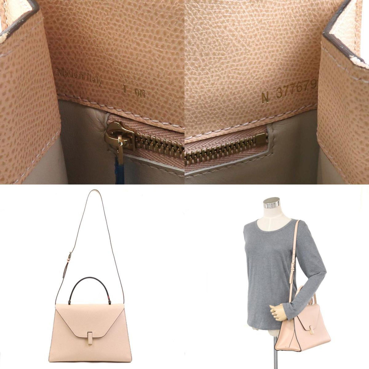 Valextra Pink Beige Leather Handbag Shoulder Bag (Pre-Owned)
