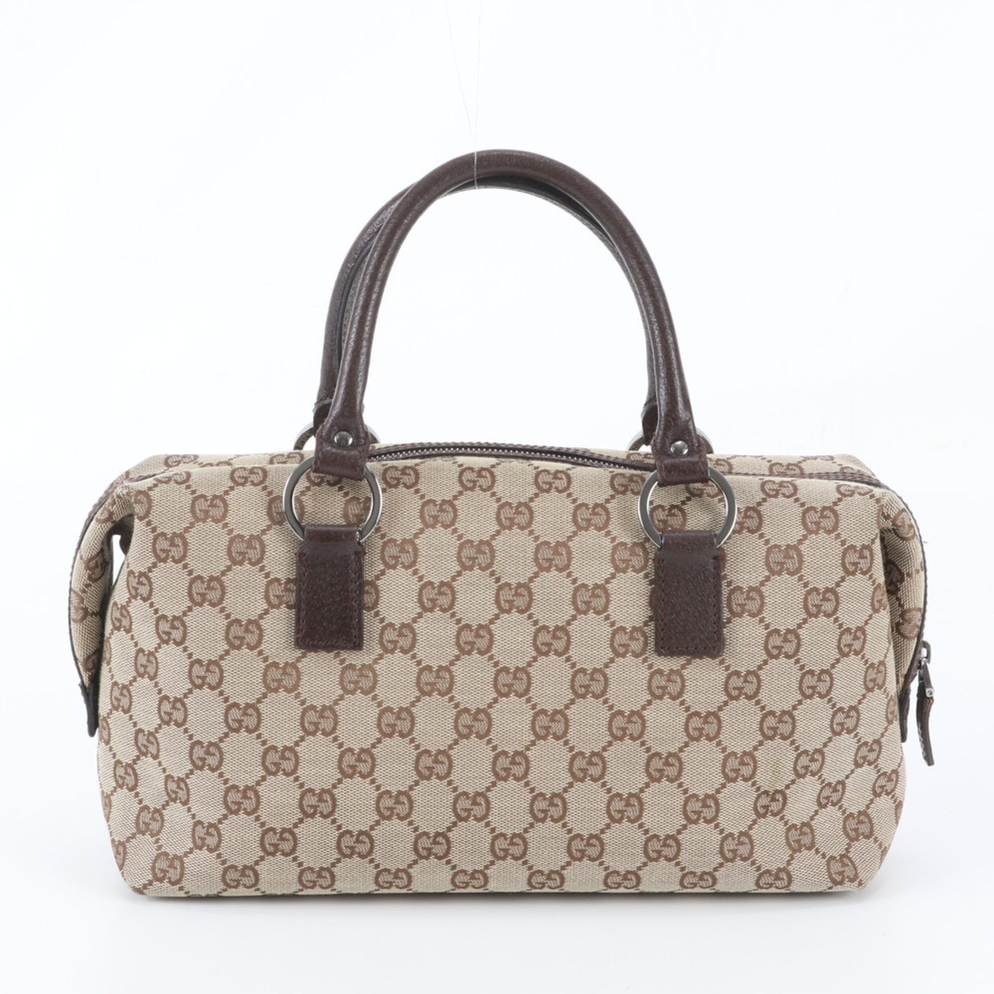Gucci Brown Leather Canvas Handbag Tote Bag (Pre-Owned)