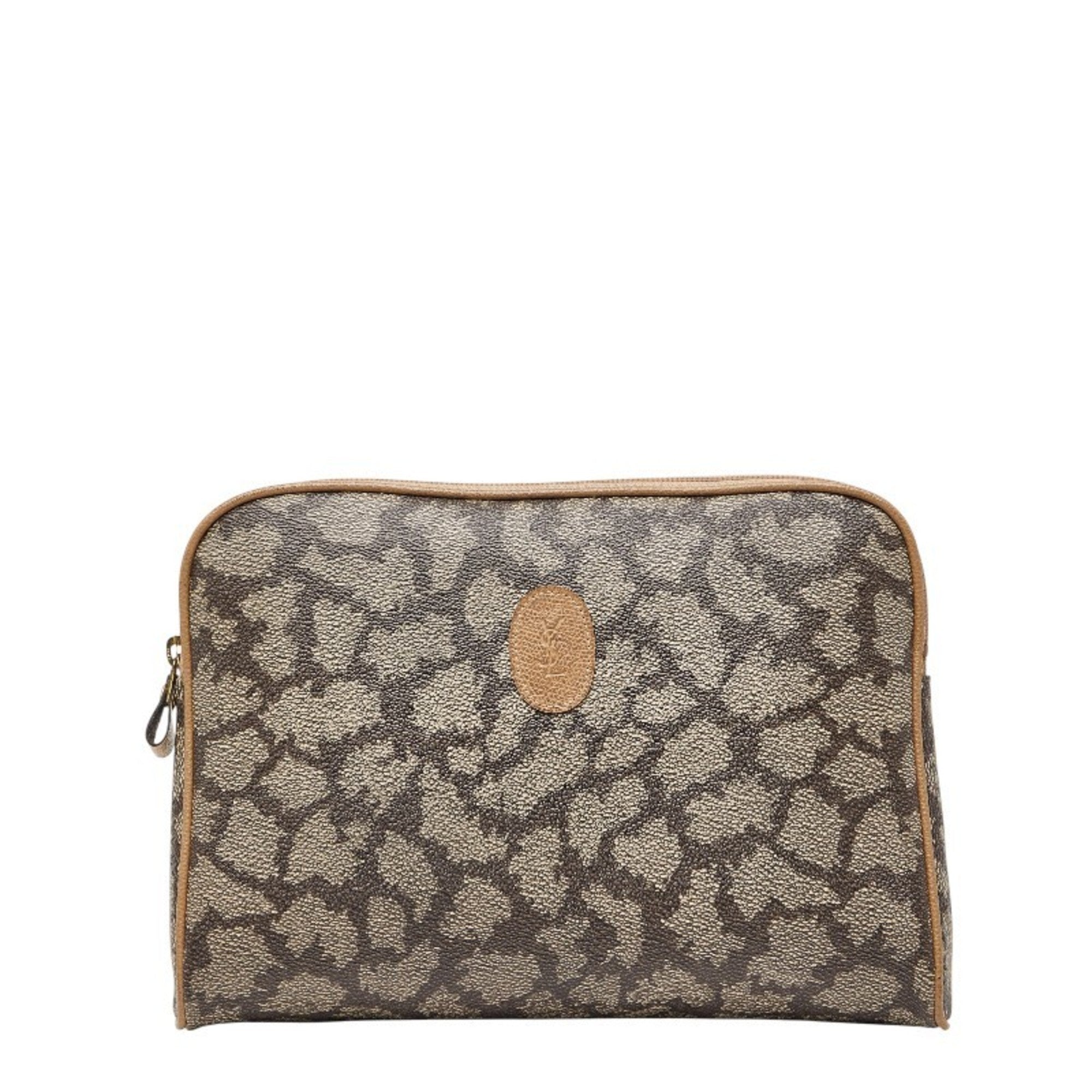 Saint Laurent Beige Brown Leather Pvc Clutch Bag (Pre-Owned)