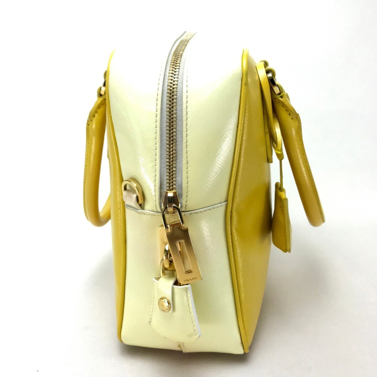 Prada Saffiano White Yellow Leather Handbag (Pre-Owned)