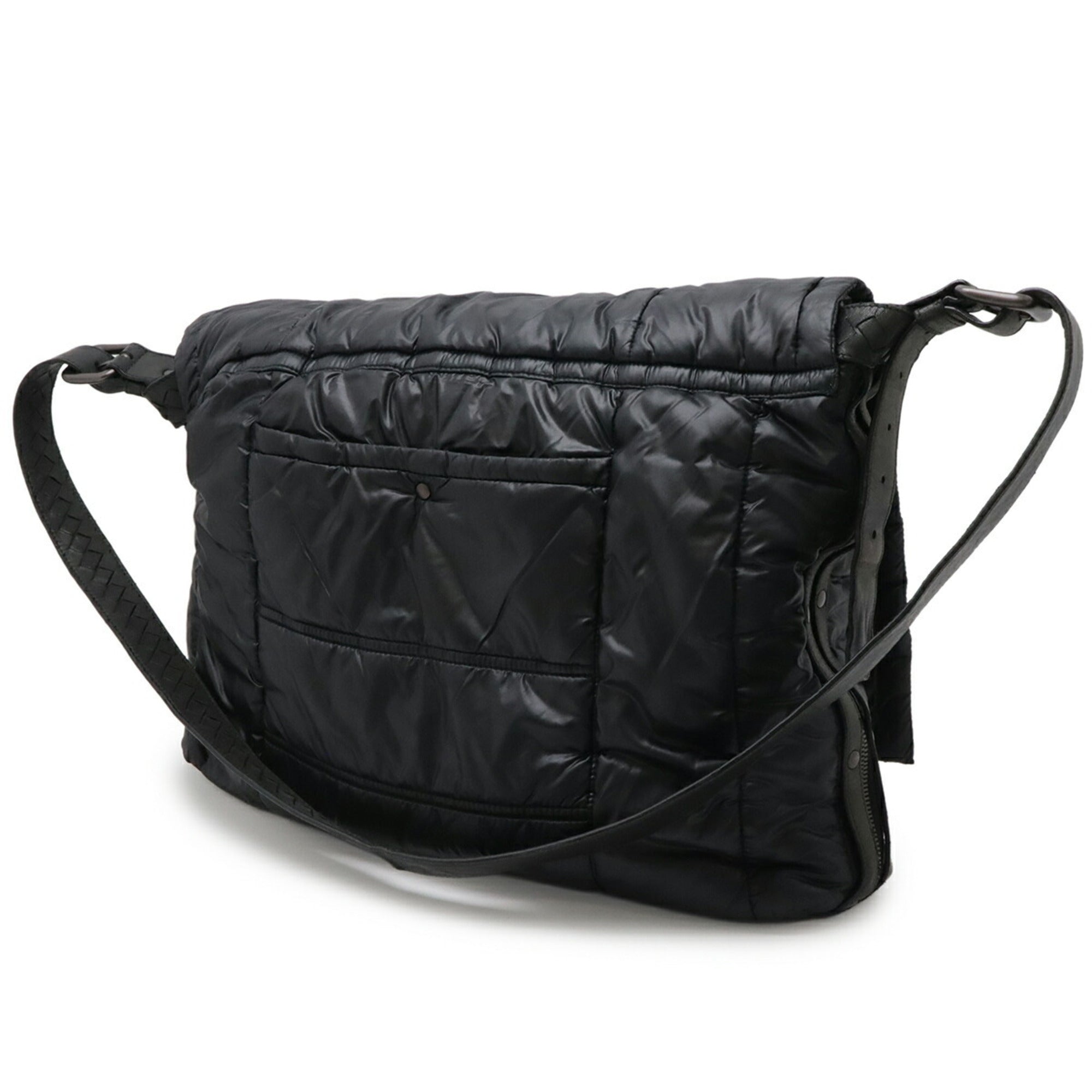 Bottega Veneta Black Nylon Leather Messenger Bag Shoulder Bag (Pre-Owned)