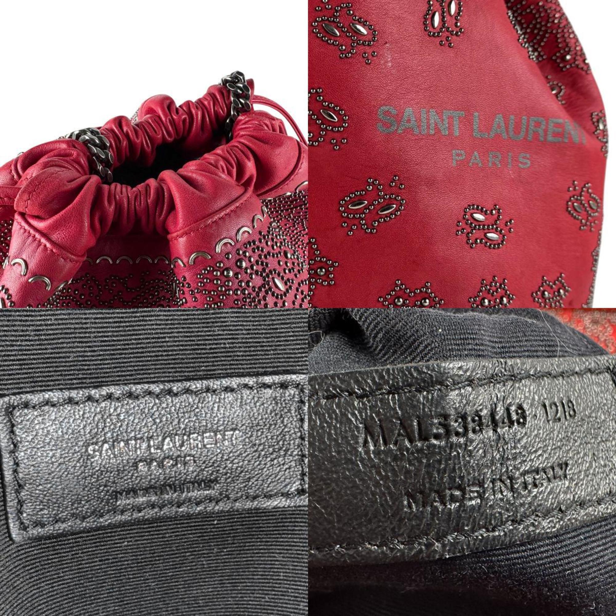 Saint Laurent Red Color Leather Metal Shoulder Bag (Pre-Owned)