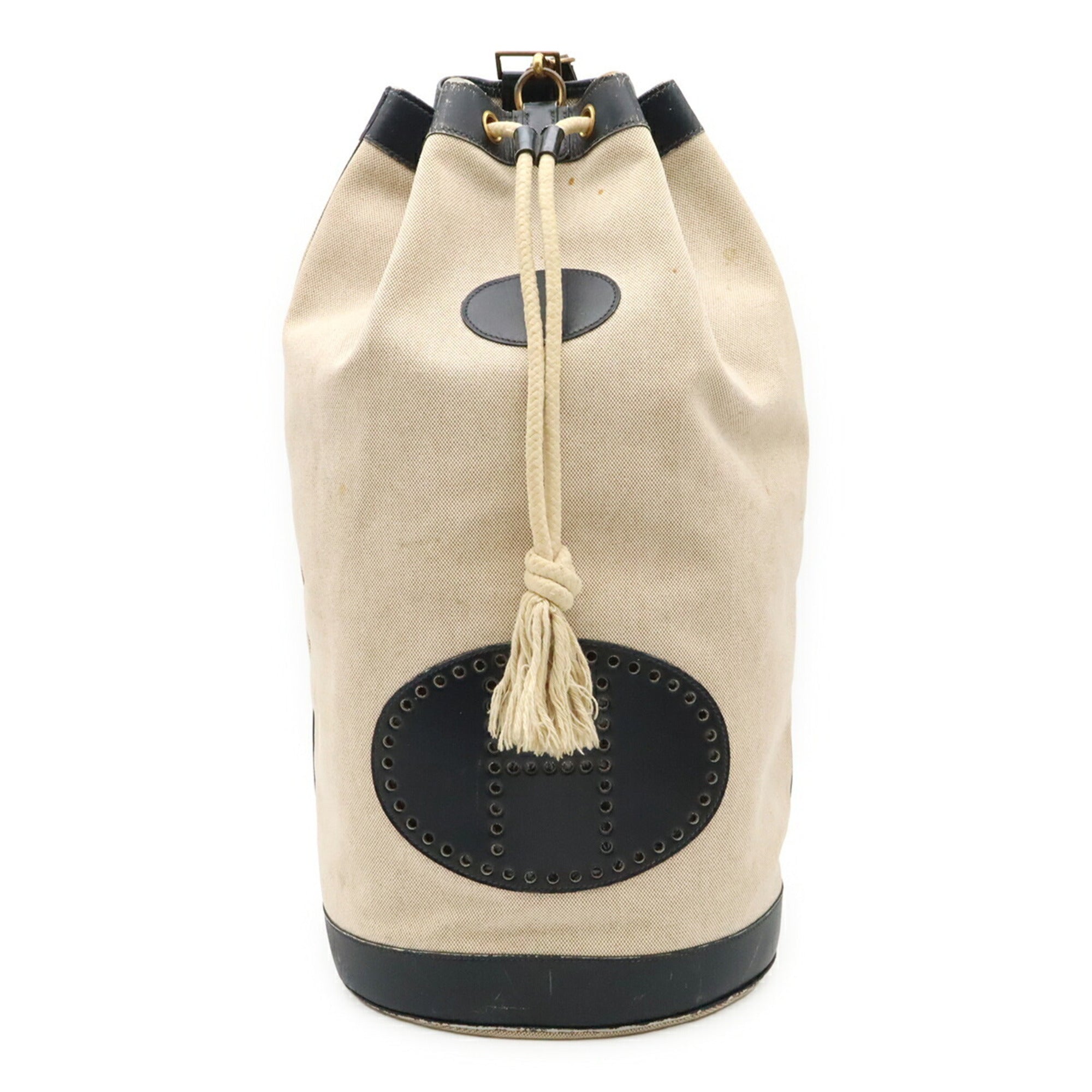 Hermes Natural Navy Toile H Shoulder Bag (Pre-Owned)