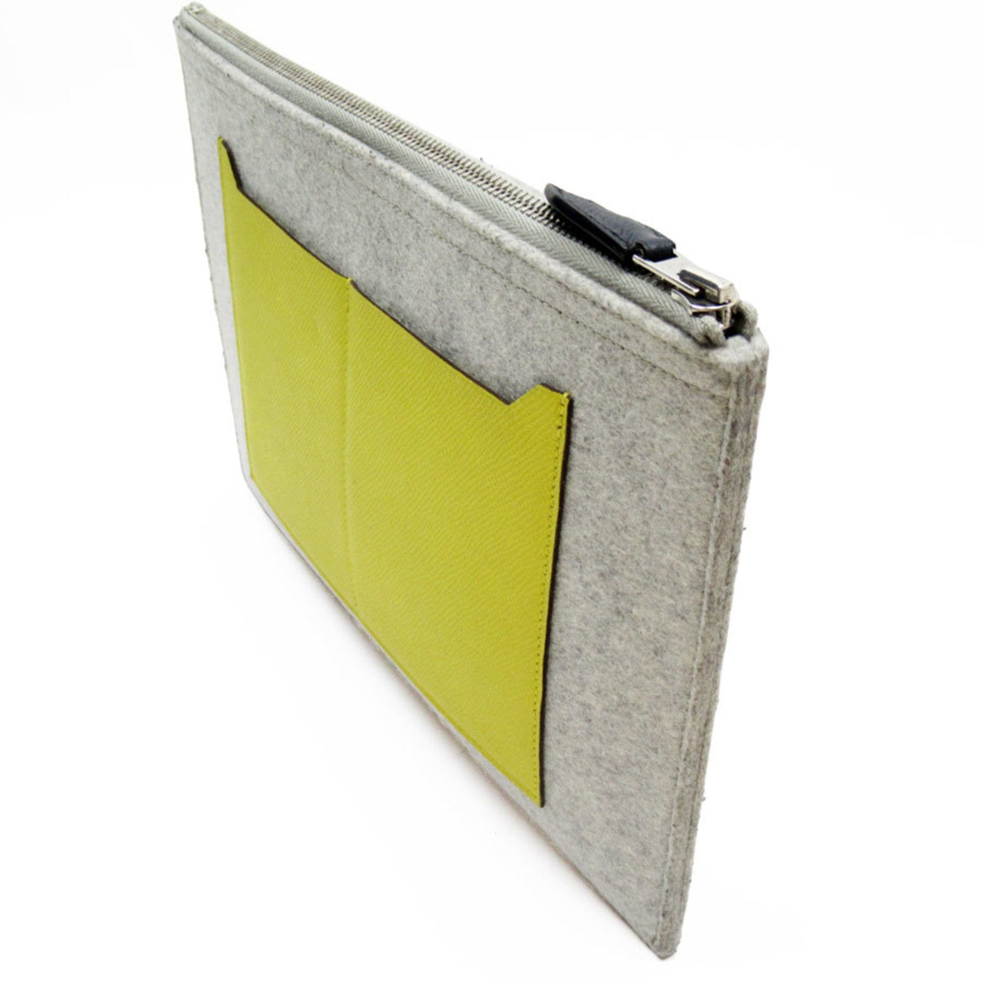 Hermes Light Gray Navy Yellow Felt Epsom Leather Clutch Bag (Pre-Owned)