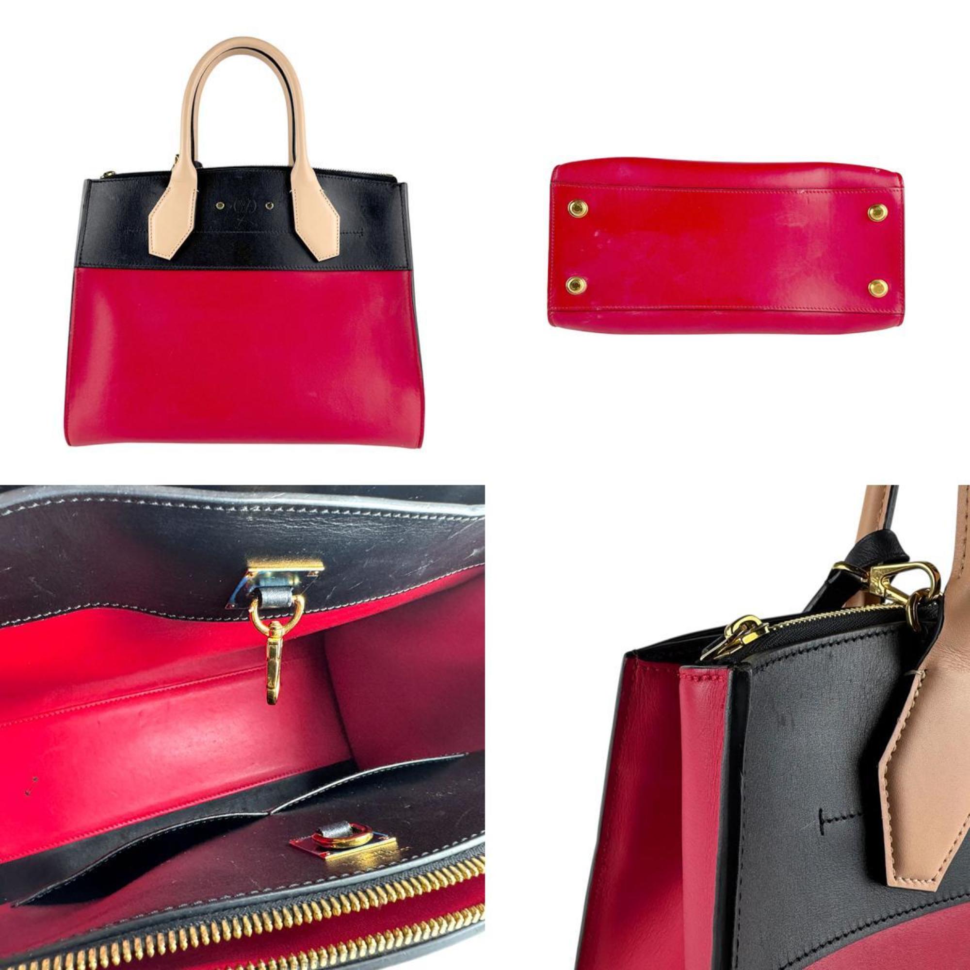 Louis Vuitton Beige Black Red Color Leather Handbag Shoulder Bag (Pre-Owned)