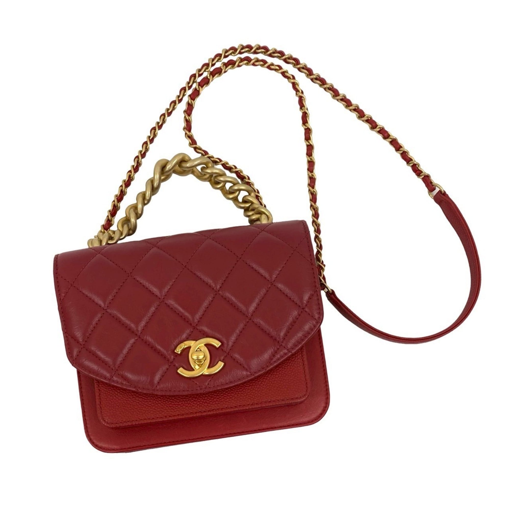 Chanel Red Color Grained Calfskin Leather Shoulder Bag (Pre-Owned)