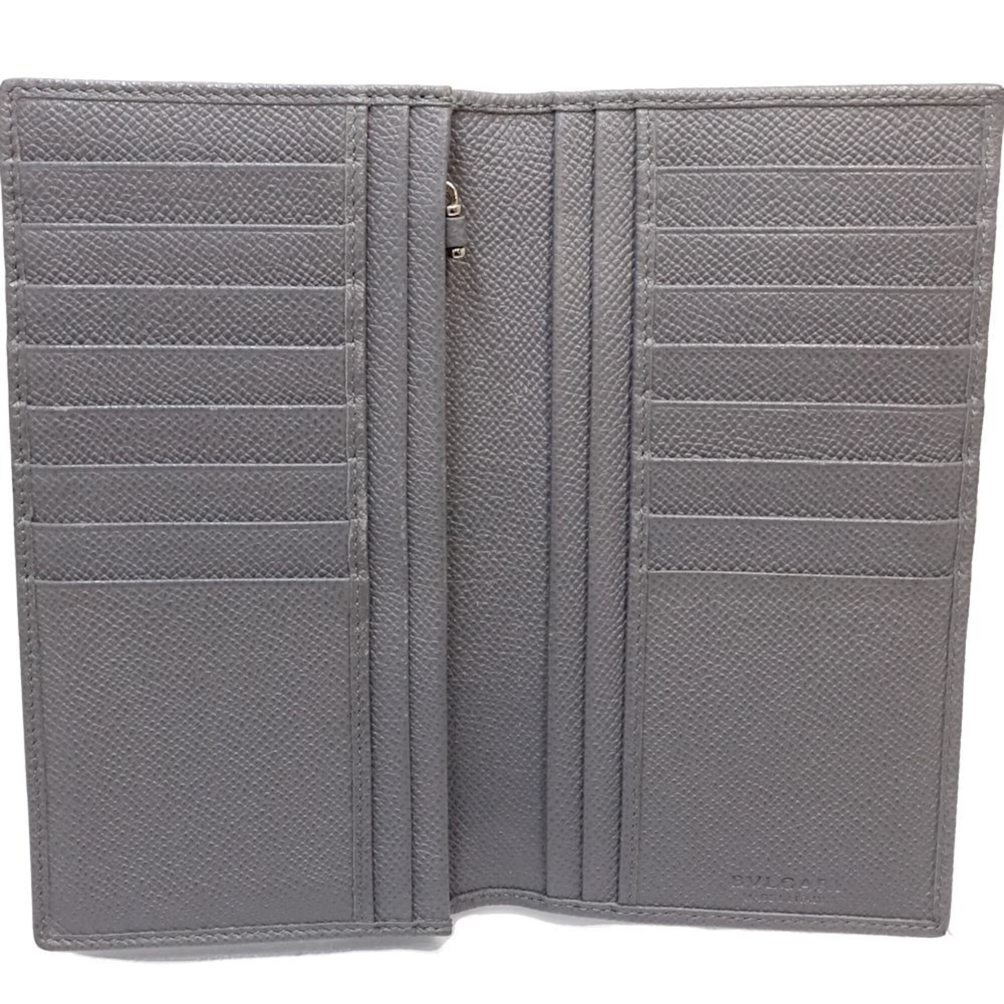 Bvlgari Gray Leather Long Wallet (Bi-Fold) (Pre-Owned)