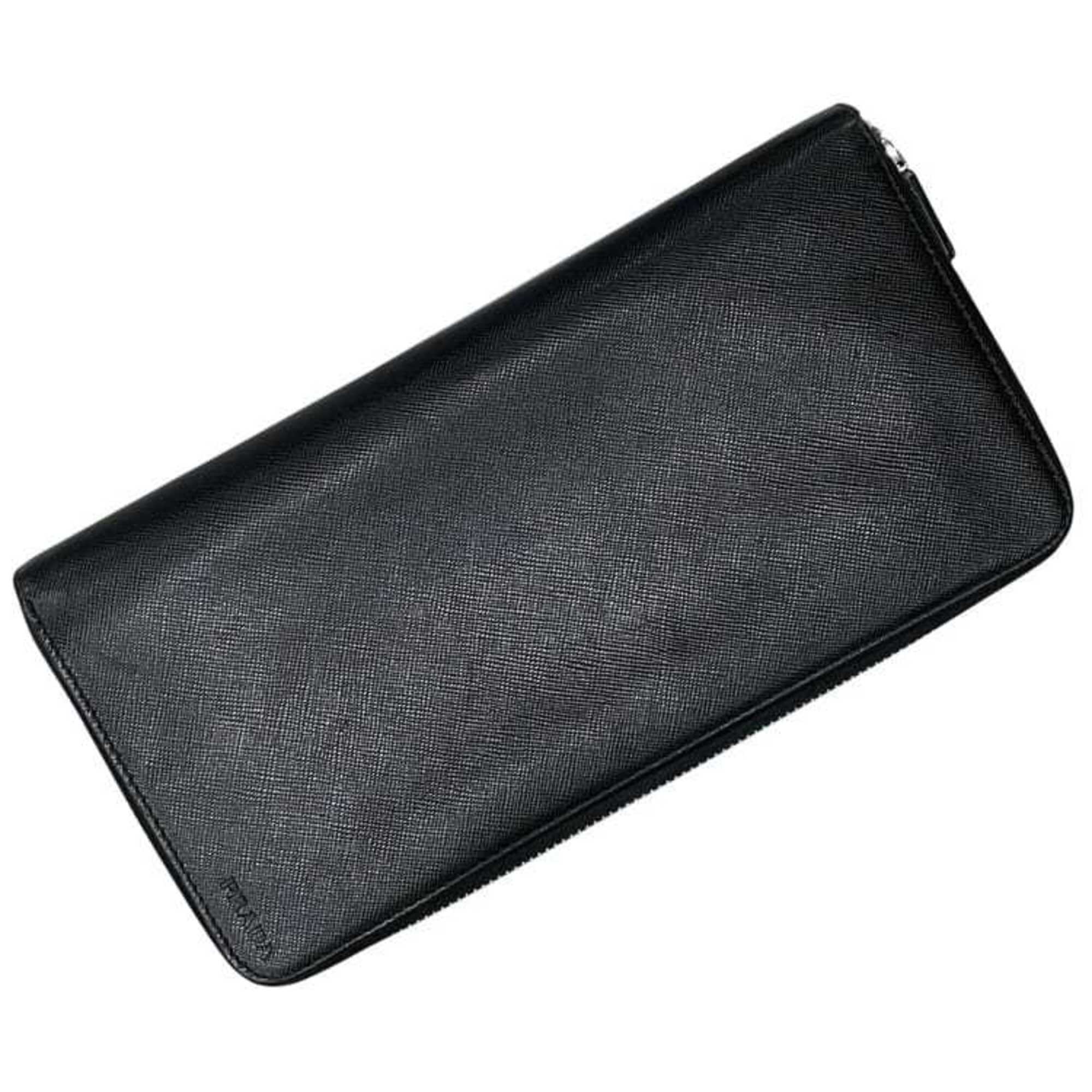 Prada Black Nero Saffiano Triangle Long Wallet (Bi-Fold) (Pre-Owned)
