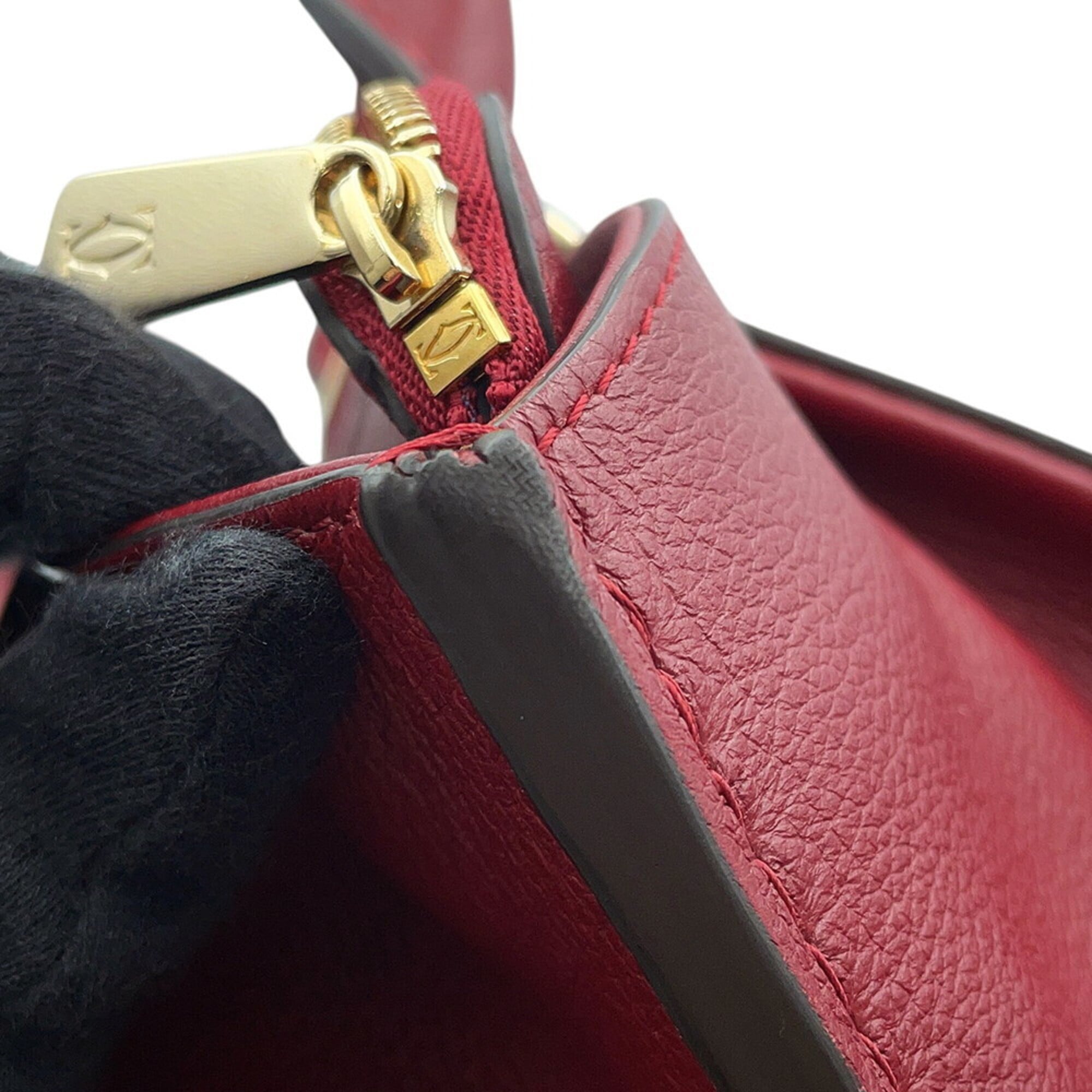 Cartier Bordeaux Leather Handbag Shoulder Bag (Pre-Owned)