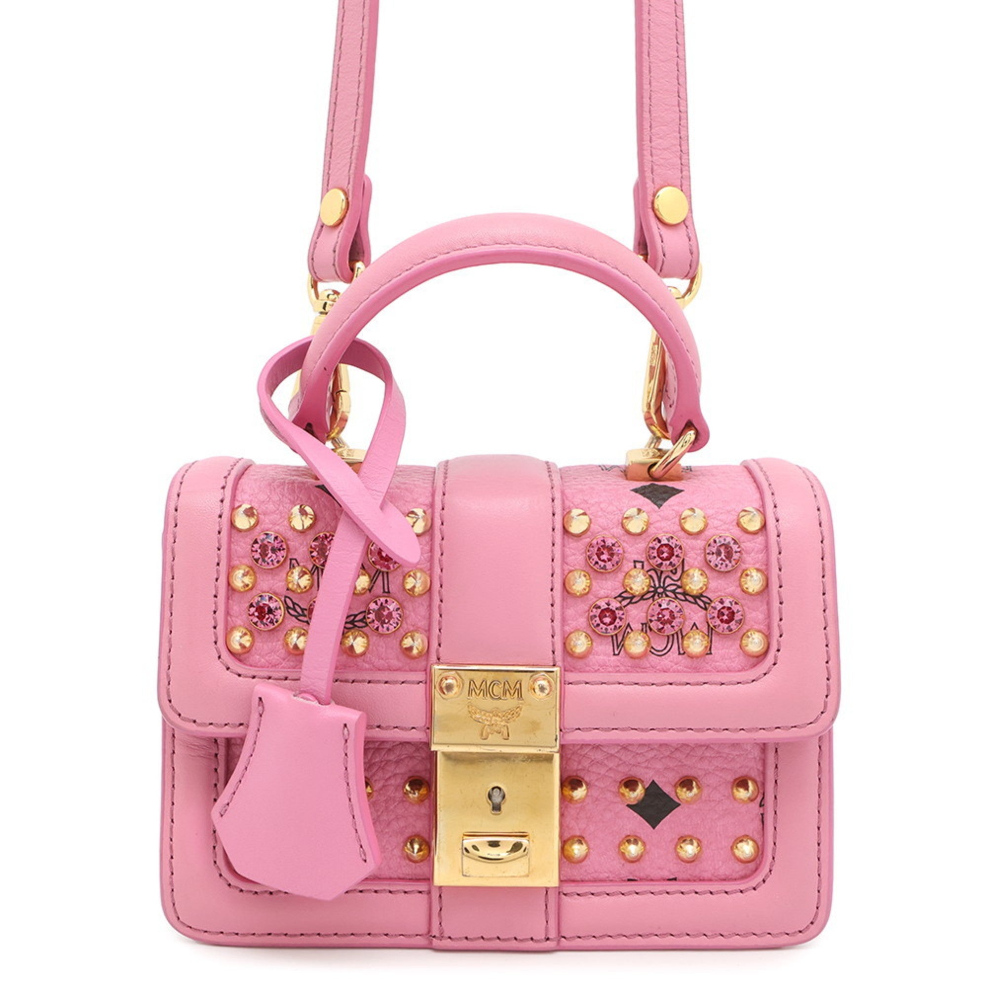 Mcm Pink Leather Rhinestone Handbag (Pre-Owned)