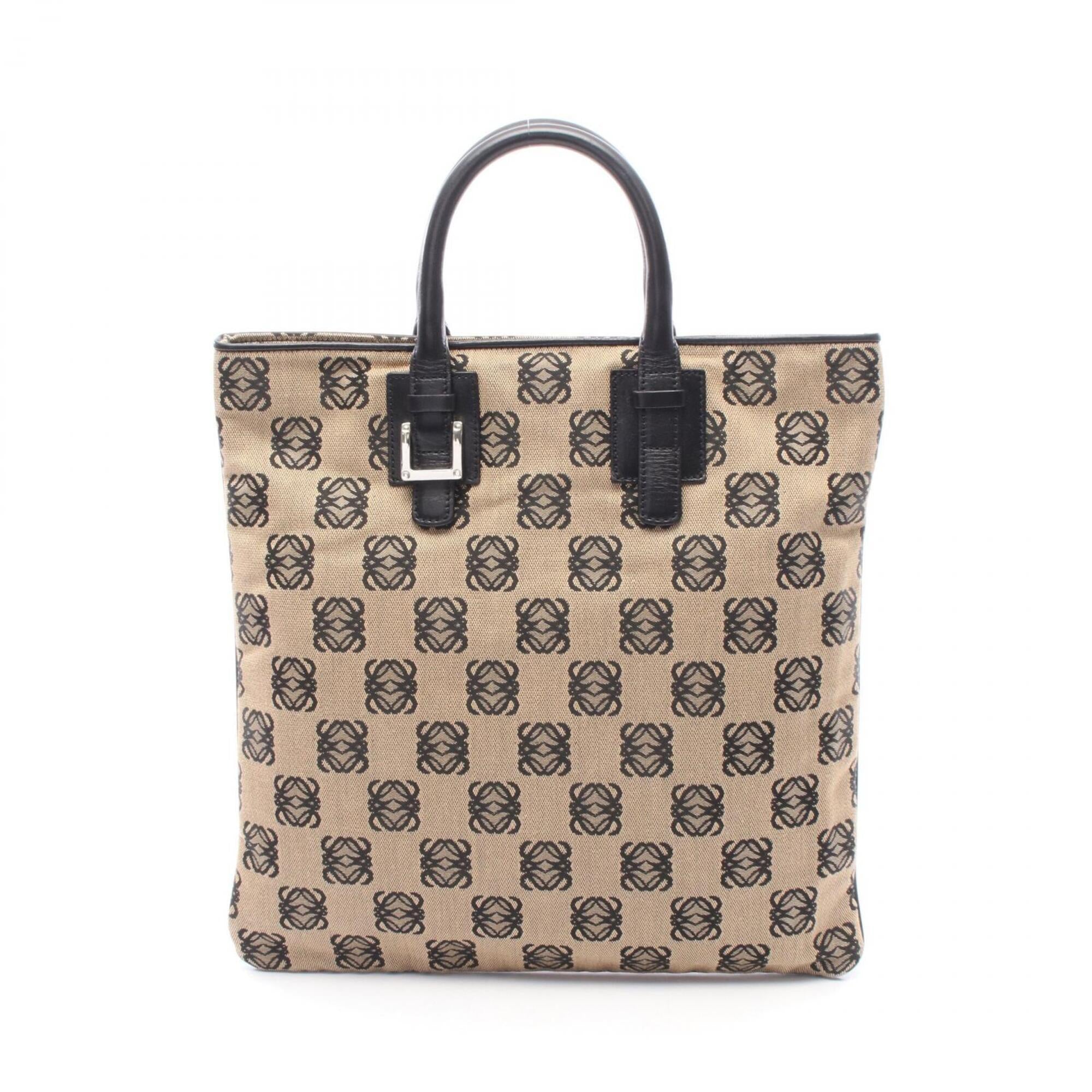 Loewe Beige Black Canvas Leather Handbag Tote Bag (Pre-Owned)