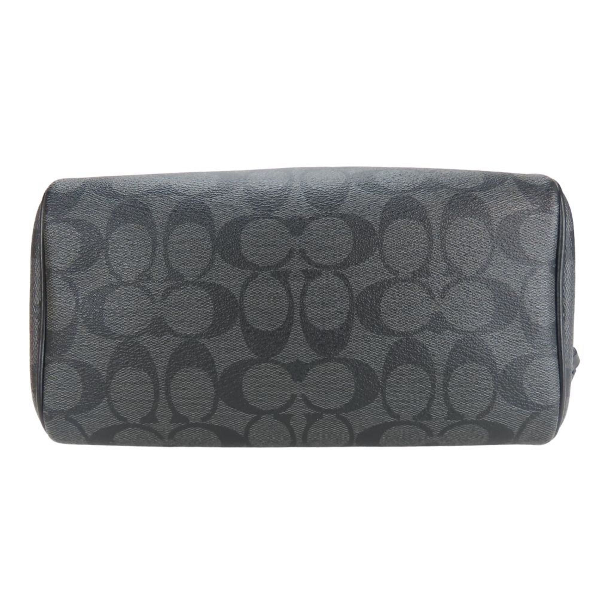 Coach Black Gray Leather Pvc Coated Canvas Handbag (Pre-Owned)