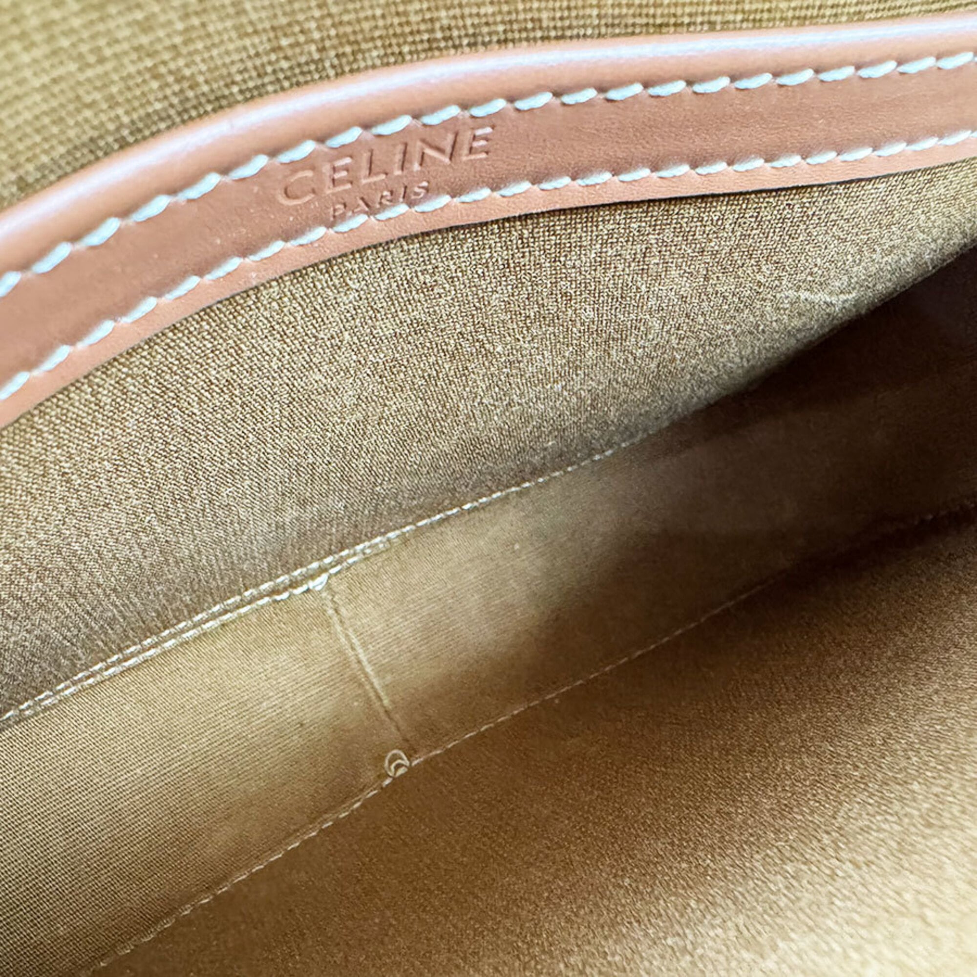 Celine Brown Ivory Coated Canvas Leather Shoulder Bag (Pre-Owned)