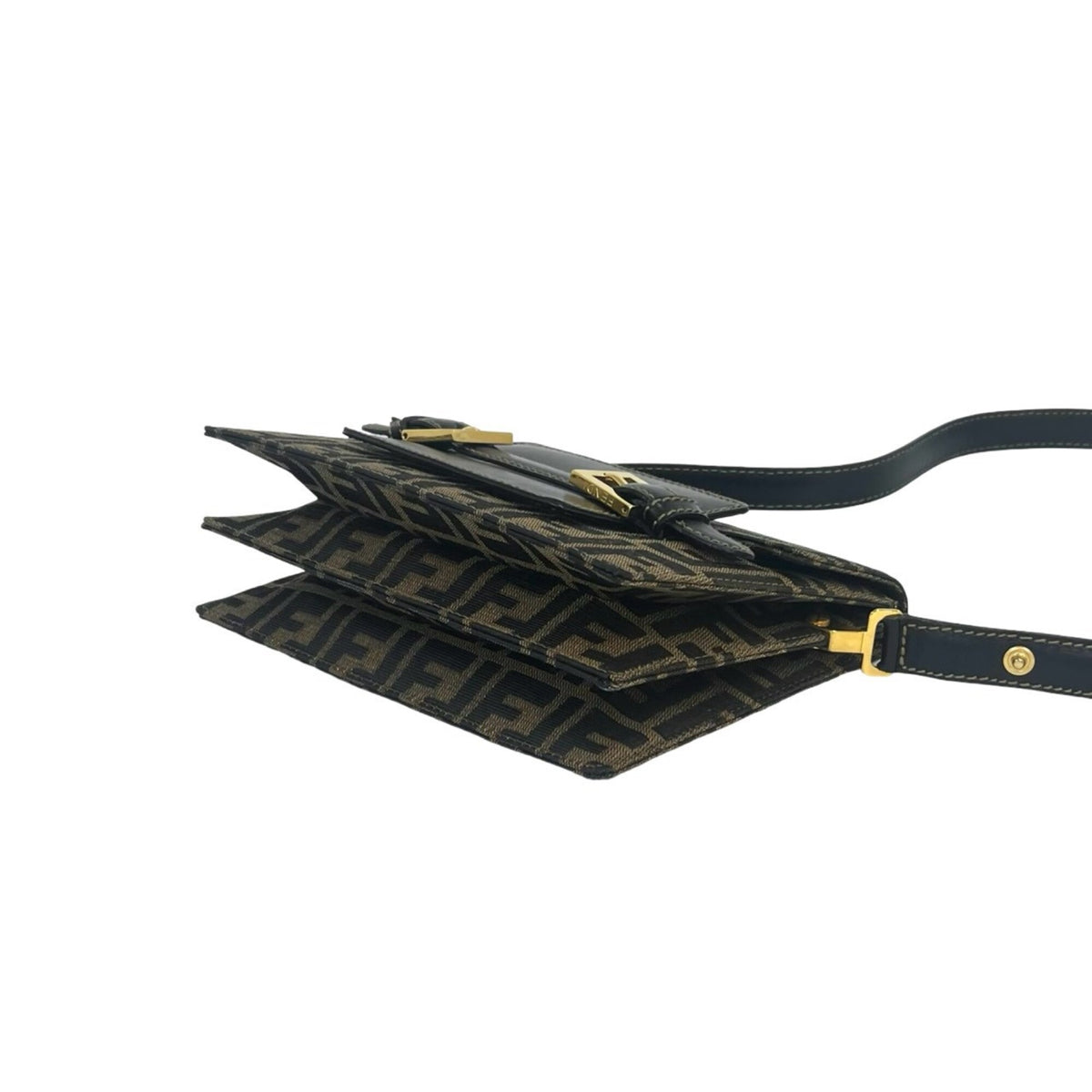 Fendi Black Brown Canvas Leather Shoulder Bag (Pre-Owned)
