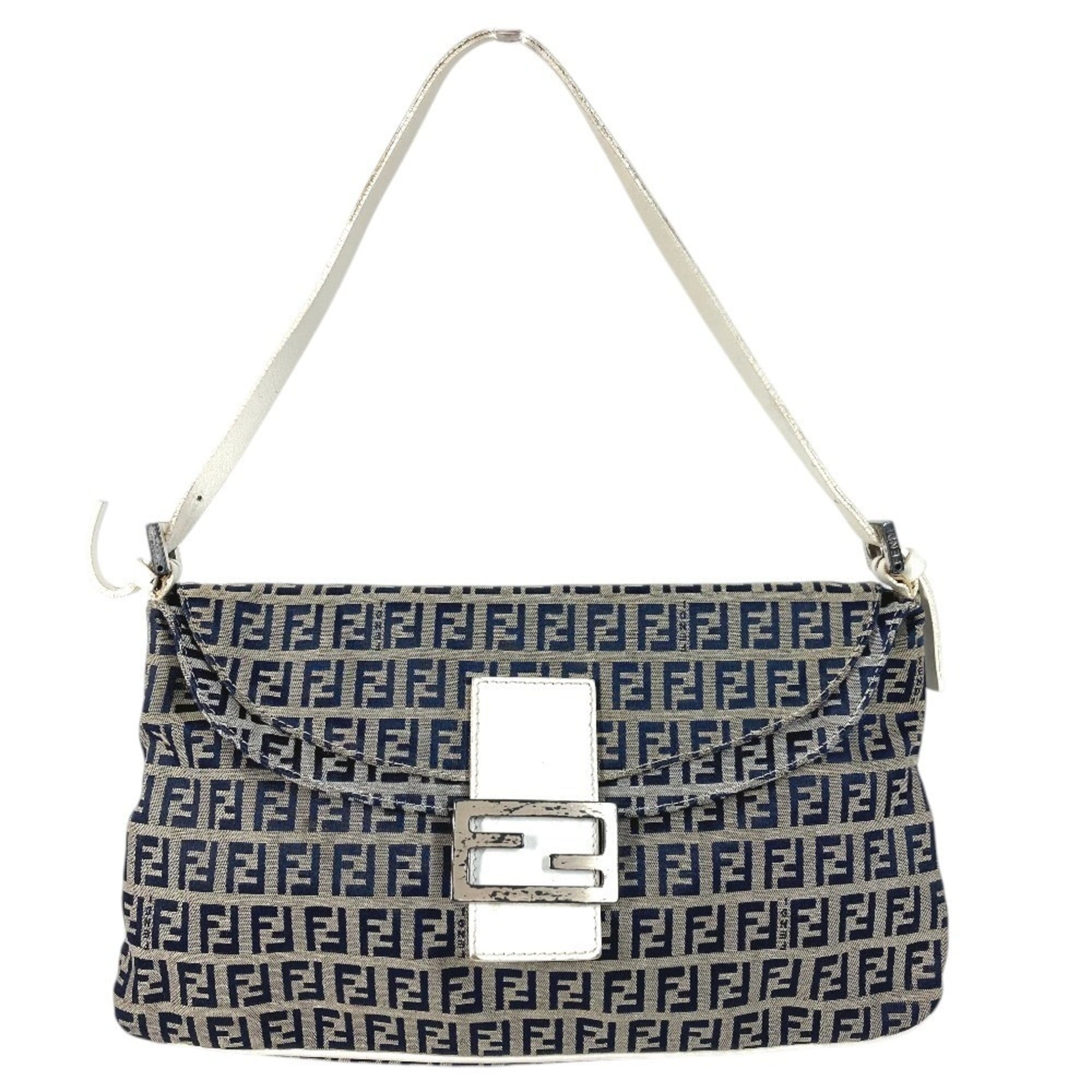 Fendi Navy White Zucchino Handbag Shoulder Bag (Pre-Owned)