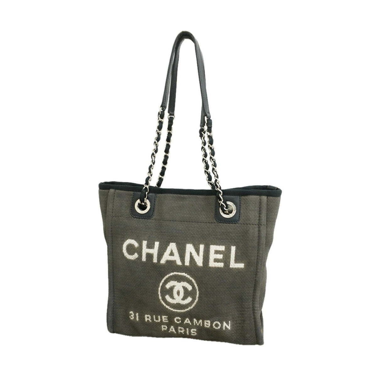 Chanel Black Gray Canvas Tote Bag (Pre-Owned)