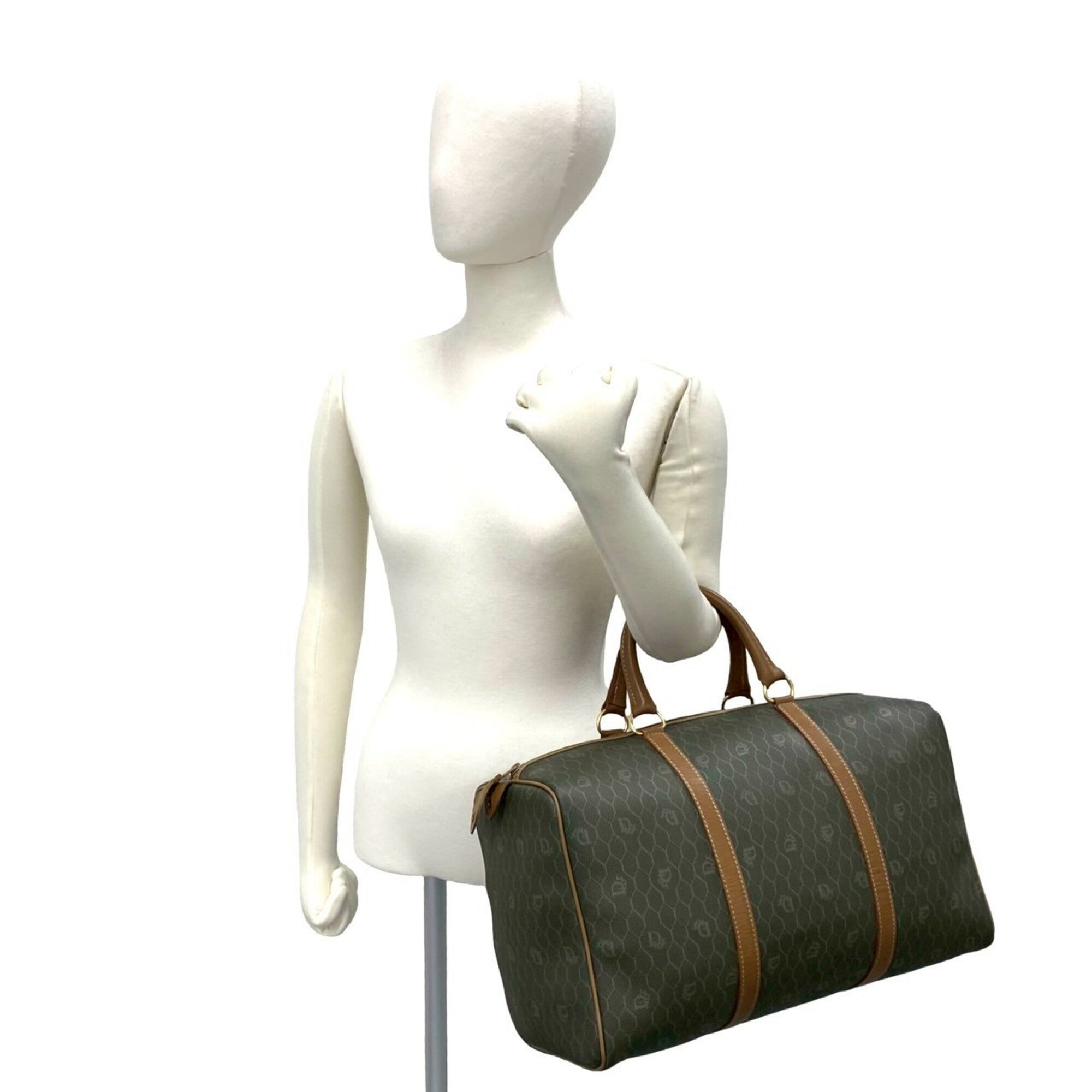Christian Dior Brown Khaki Leather Pvc Boston Bag (Pre-Owned)