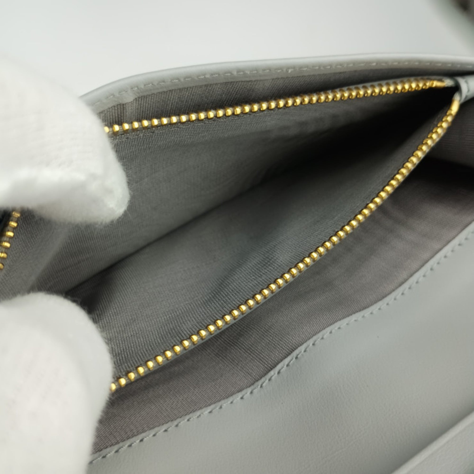 Prada Light Gray Leather Long Wallet (Bi-Fold) (Pre-Owned)
