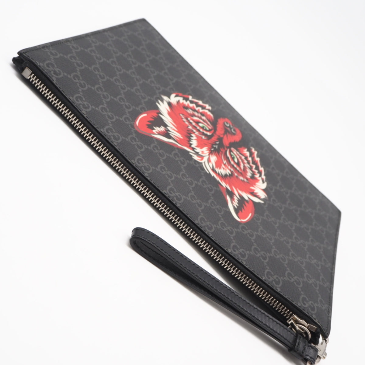 Gucci Black Gray Red Color Coated Canvas Leather Clutch Bag (Pre-Owned)