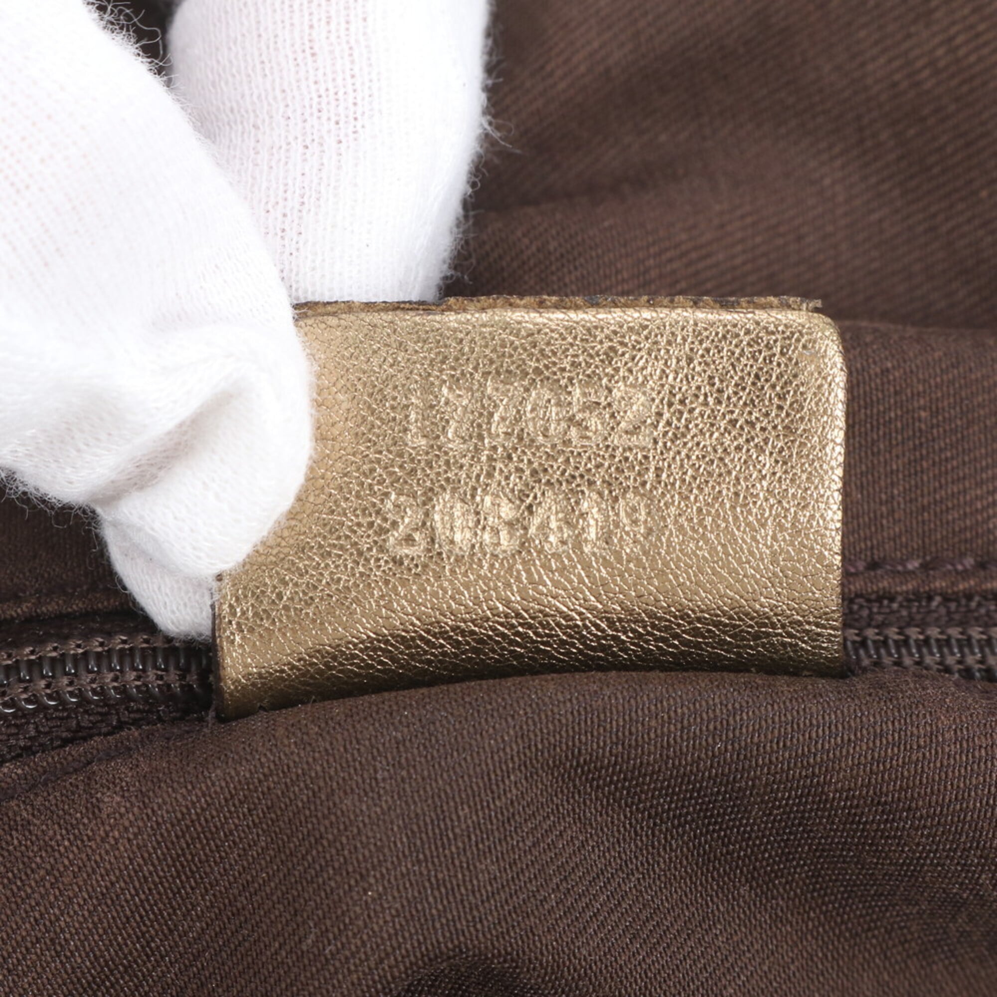 Gucci Brown Gold Leather Canvas Handbag Shoulder Bag Tote Bag (Pre-Owned)