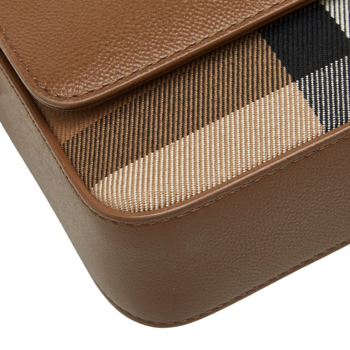 Burberry Brown Multi-Color Leather Canvas Shoulder Bag (Pre-Owned)
