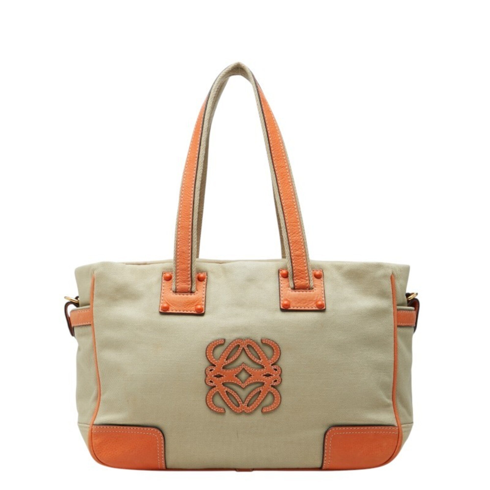 Loewe Beige Orange Canvas Leather Shoulder Bag Tote Bag (Pre-Owned)