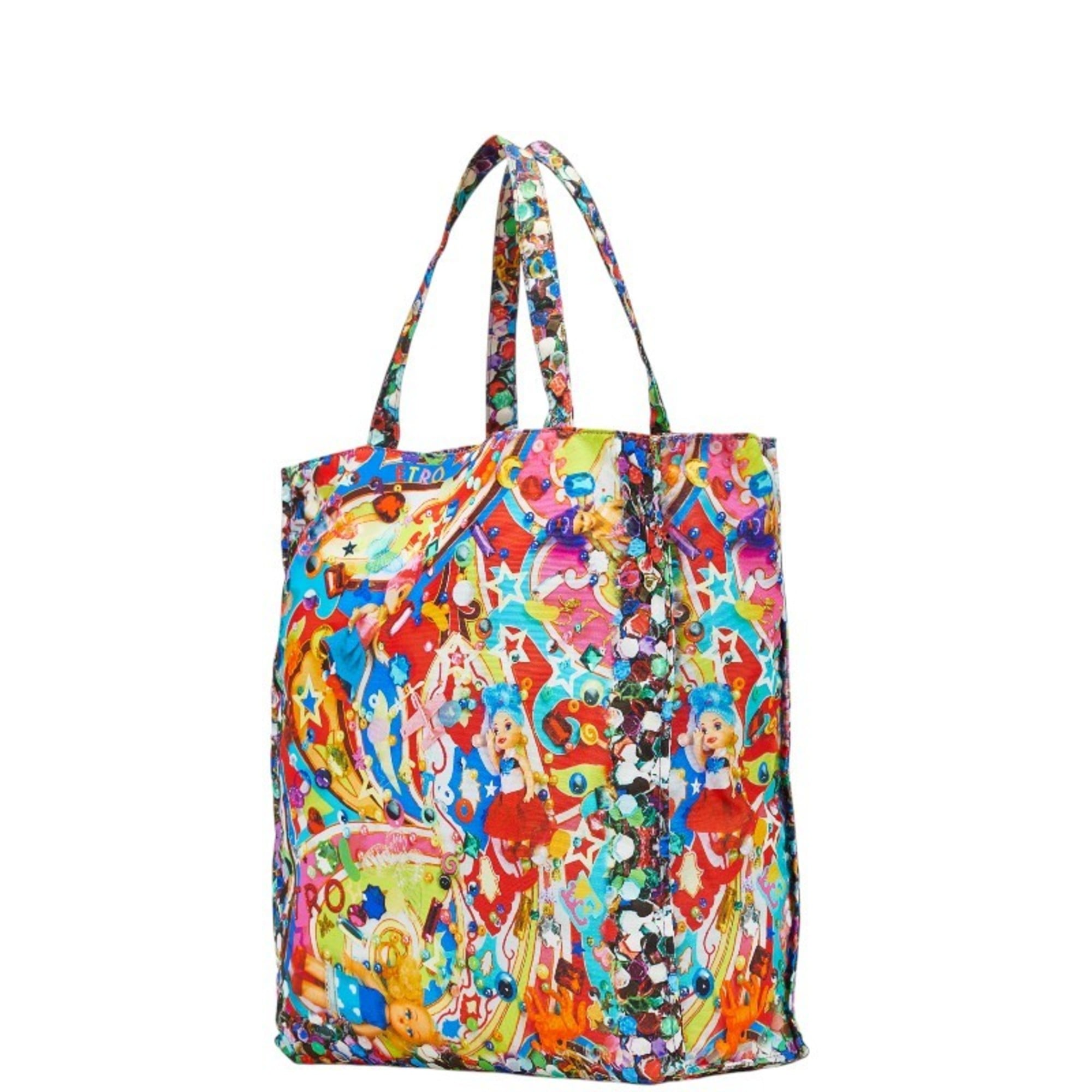 Etro Blue Multi-Color Red Color Nylon Tote Bag (Pre-Owned)
