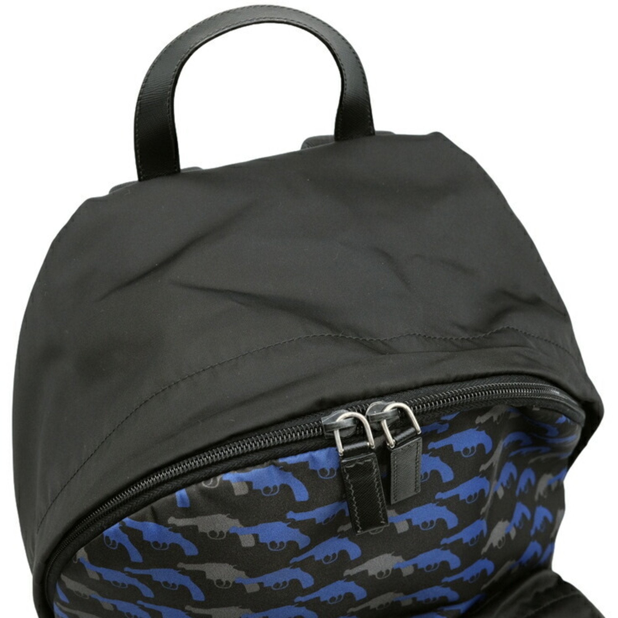 Prada Black Blue Nylon Leather Backpack (Pre-Owned)