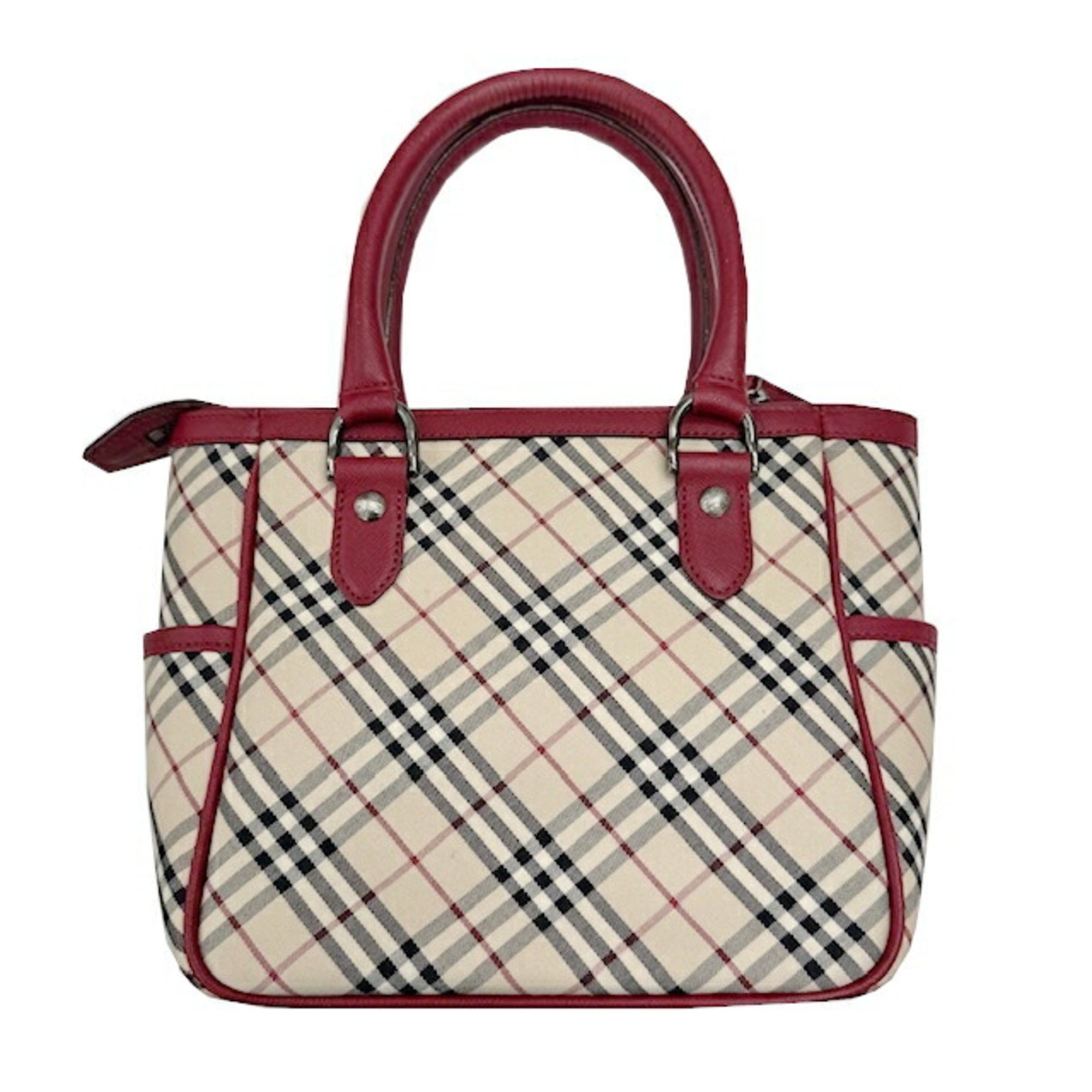 Burberry Beige Red Color Leather Canvas Handbag (Pre-Owned)