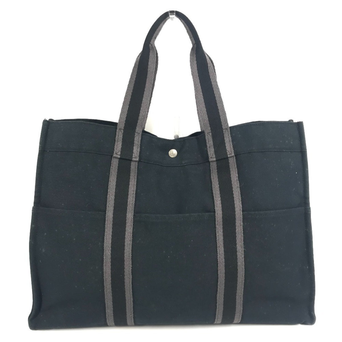 Hermes Black Gray Canvas Shoulder Bag Tote Bag (Pre-Owned)