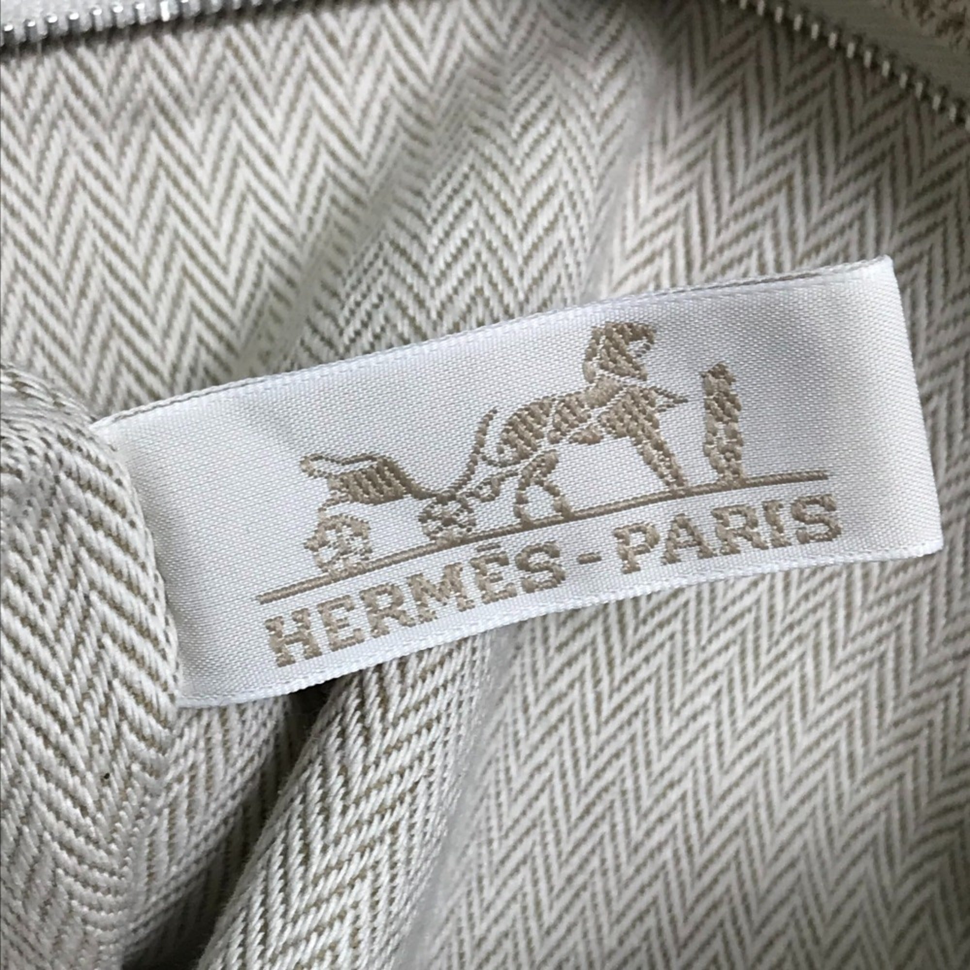 Hermes Beige Toile Chevron Pouch (Pre-Owned)