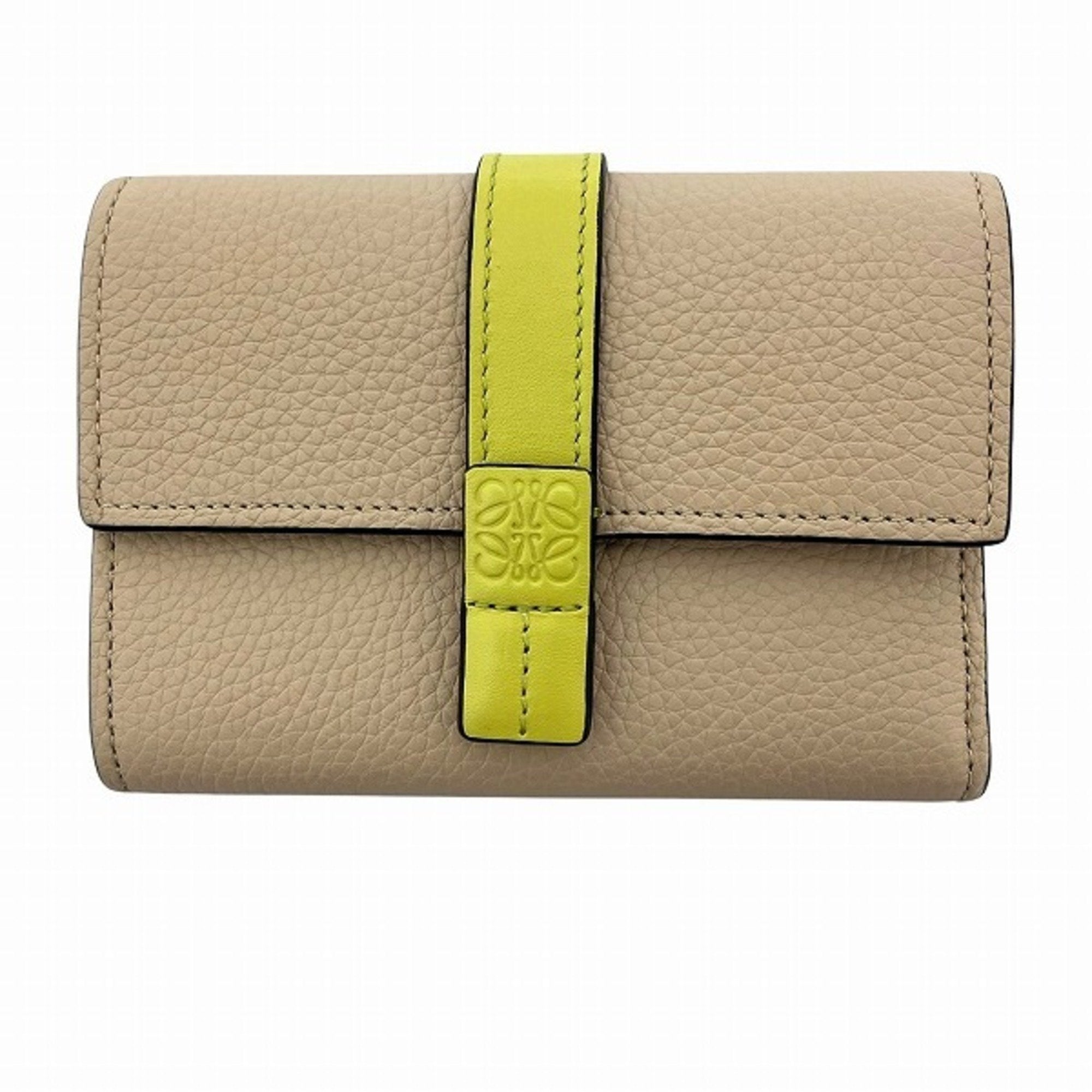 Loewe Beige Lime Yellow Leather Wallet (Tri-Fold) (Pre-Owned)