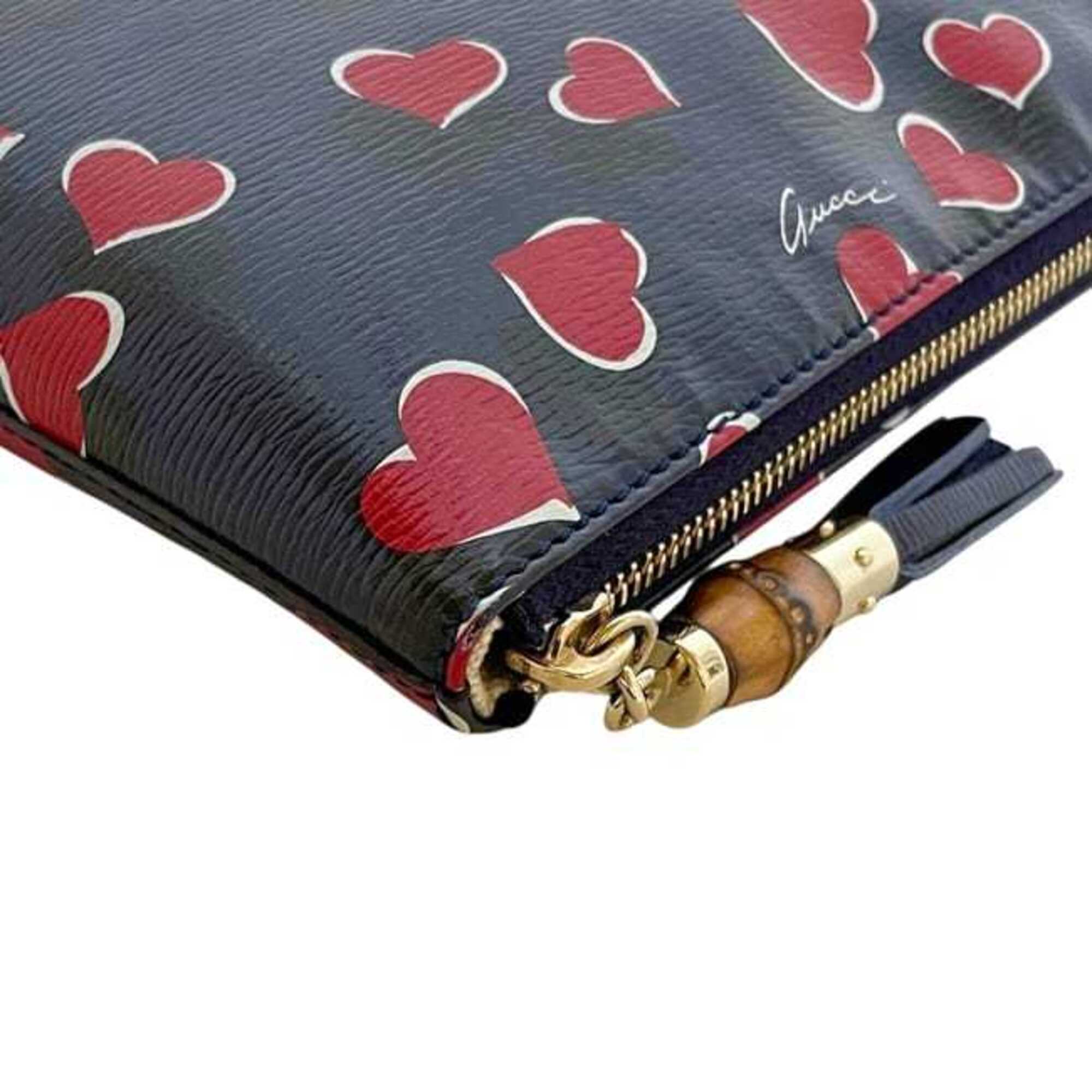 Gucci Navy Bamboo Leather Pouch (Pre-Owned)