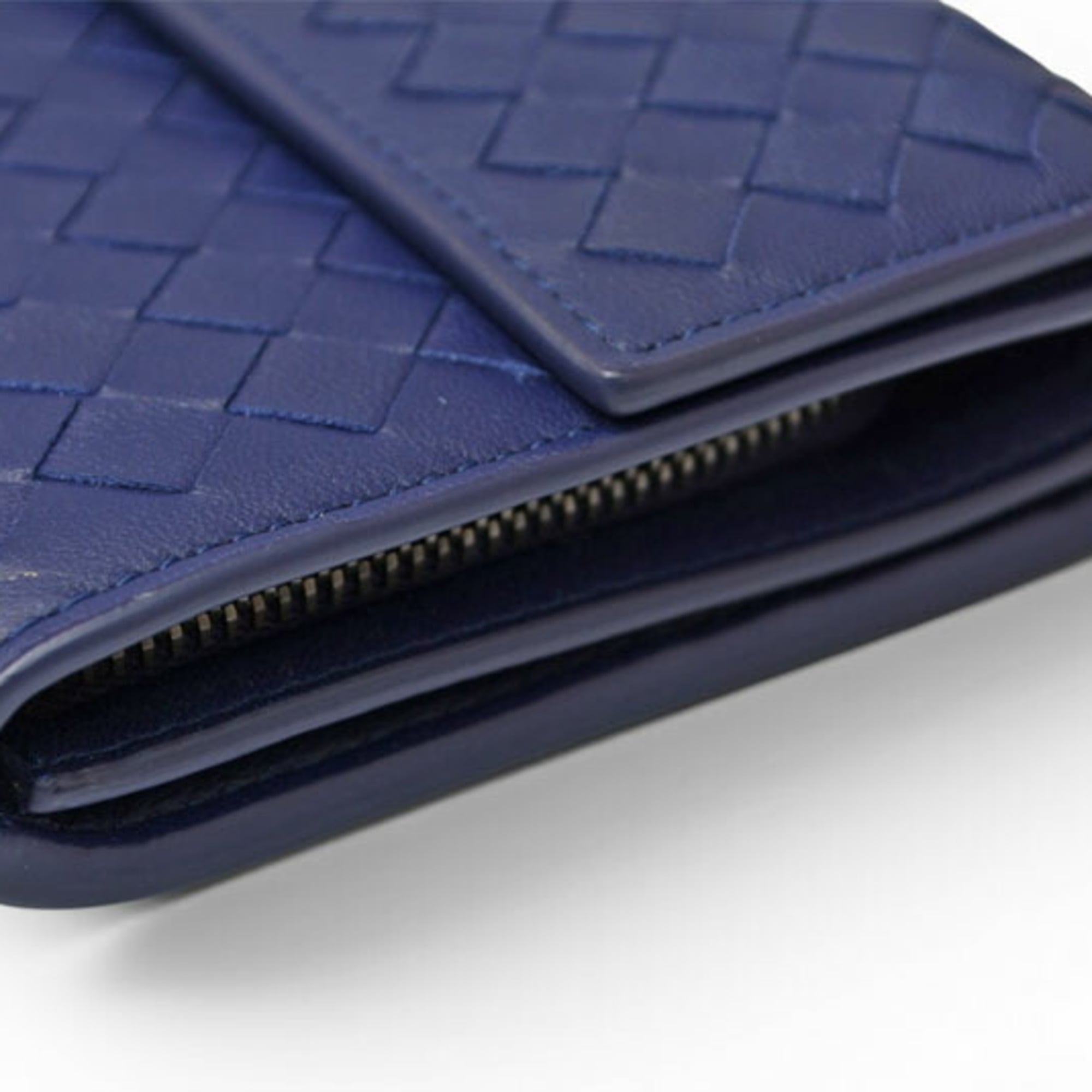 Bottega Veneta Dark Purple Leather Long Wallet (Bi-Fold) (Pre-Owned)