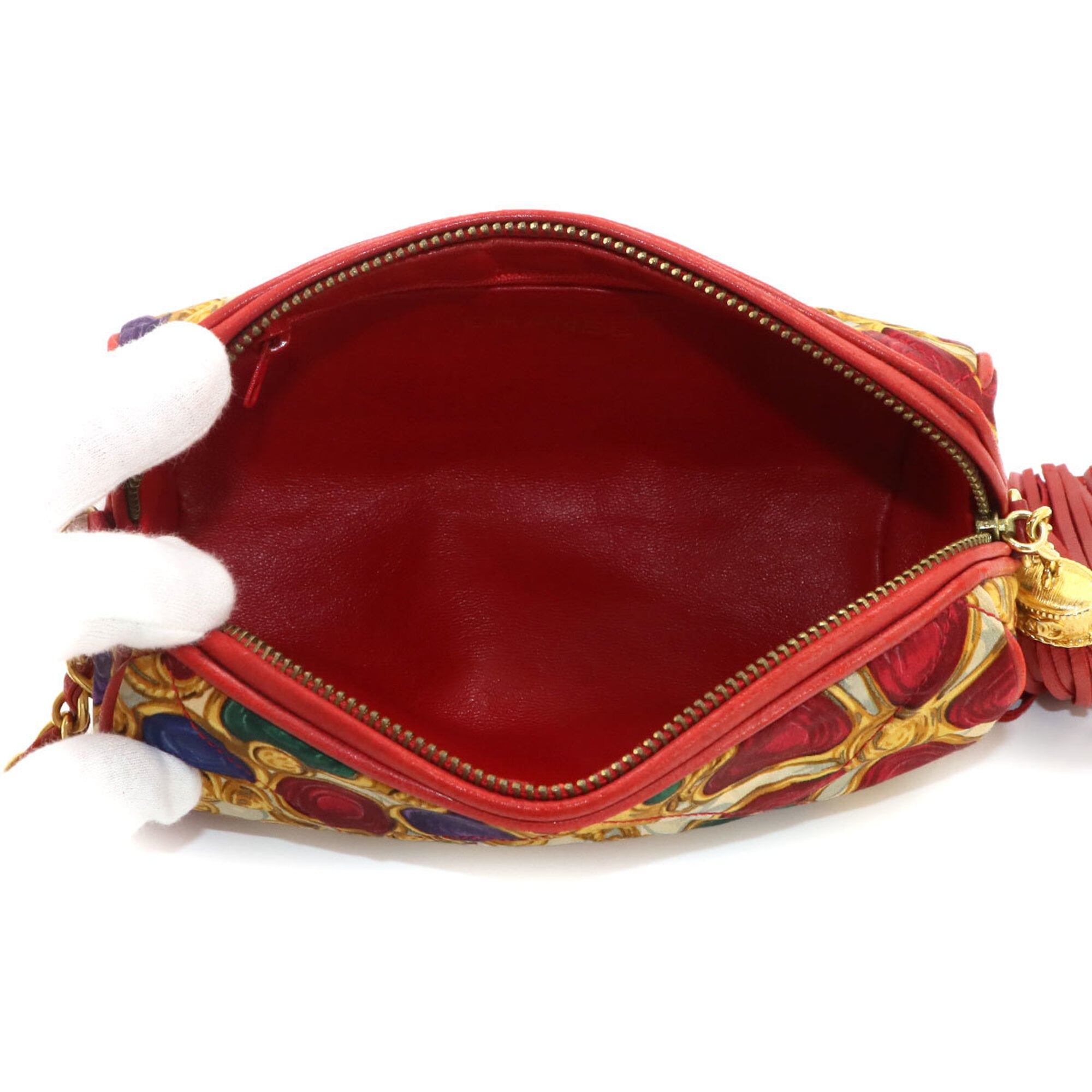 Chanel Multi-Color Red Color Satin Leather Shoulder Bag (Pre-Owned)