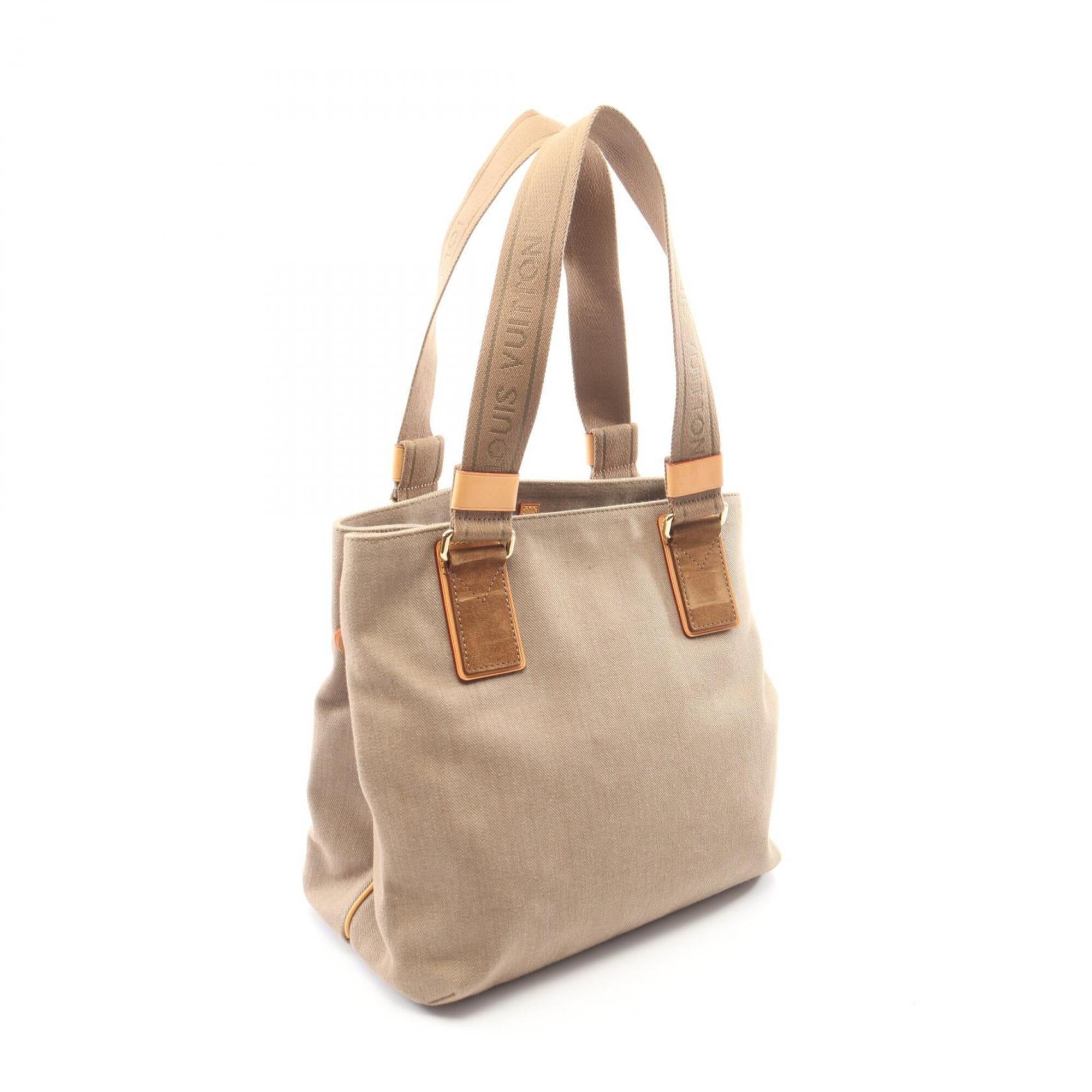 Louis Vuitton Beige Brown Canvas Suede Leather Handbag Tote Bag (Pre-Owned)