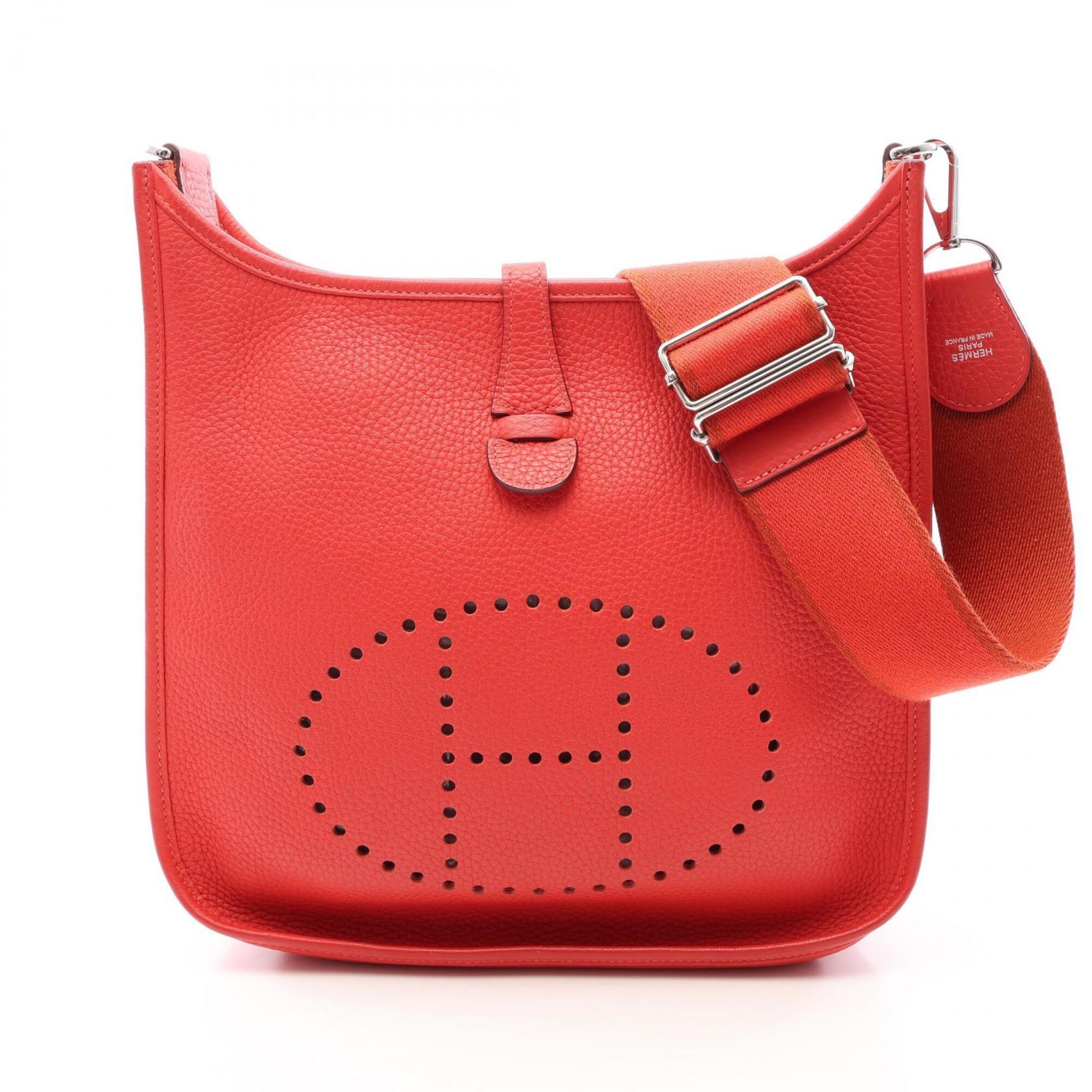 Hermes Red Color Taurillon Clemence Leather Handbag Shoulder Bag (Pre-Owned)