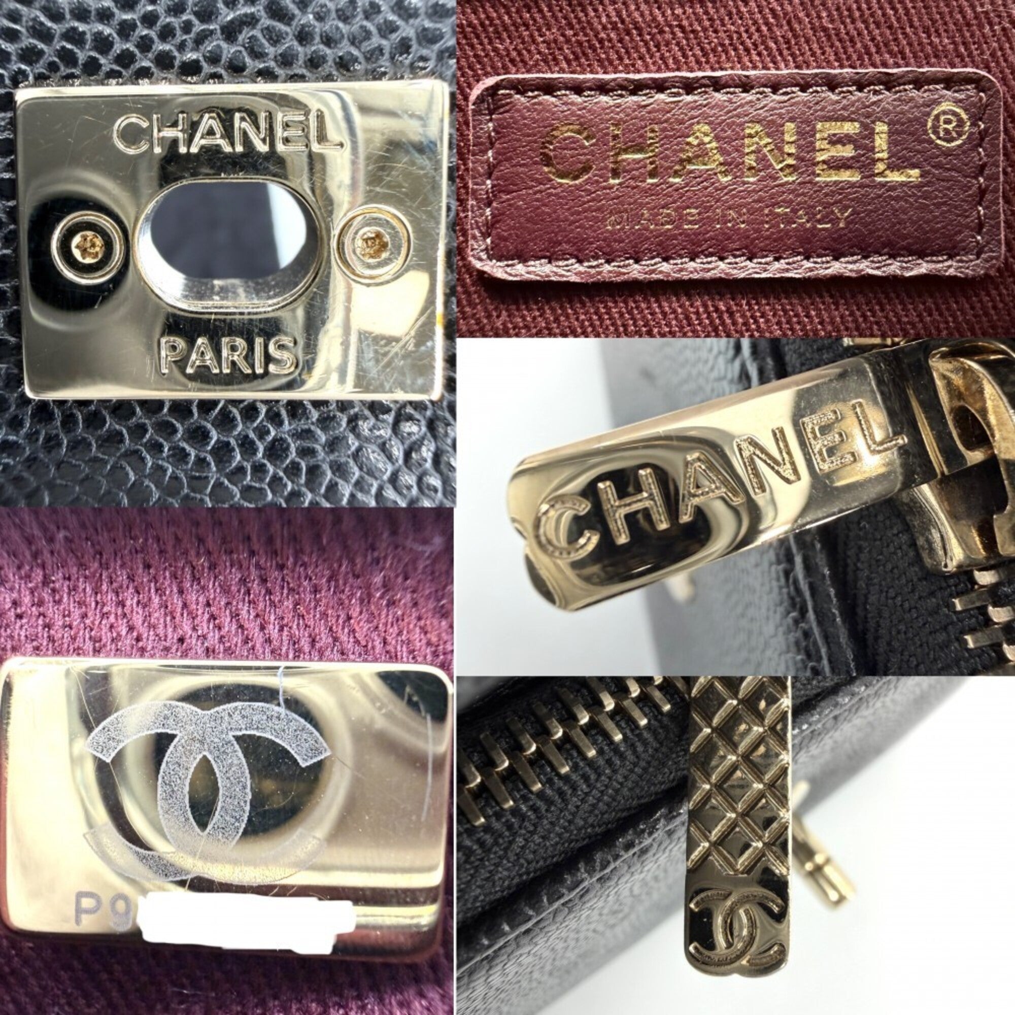 Chanel Black White Grained Calfskin Handbag Shoulder Bag (Pre-Owned)