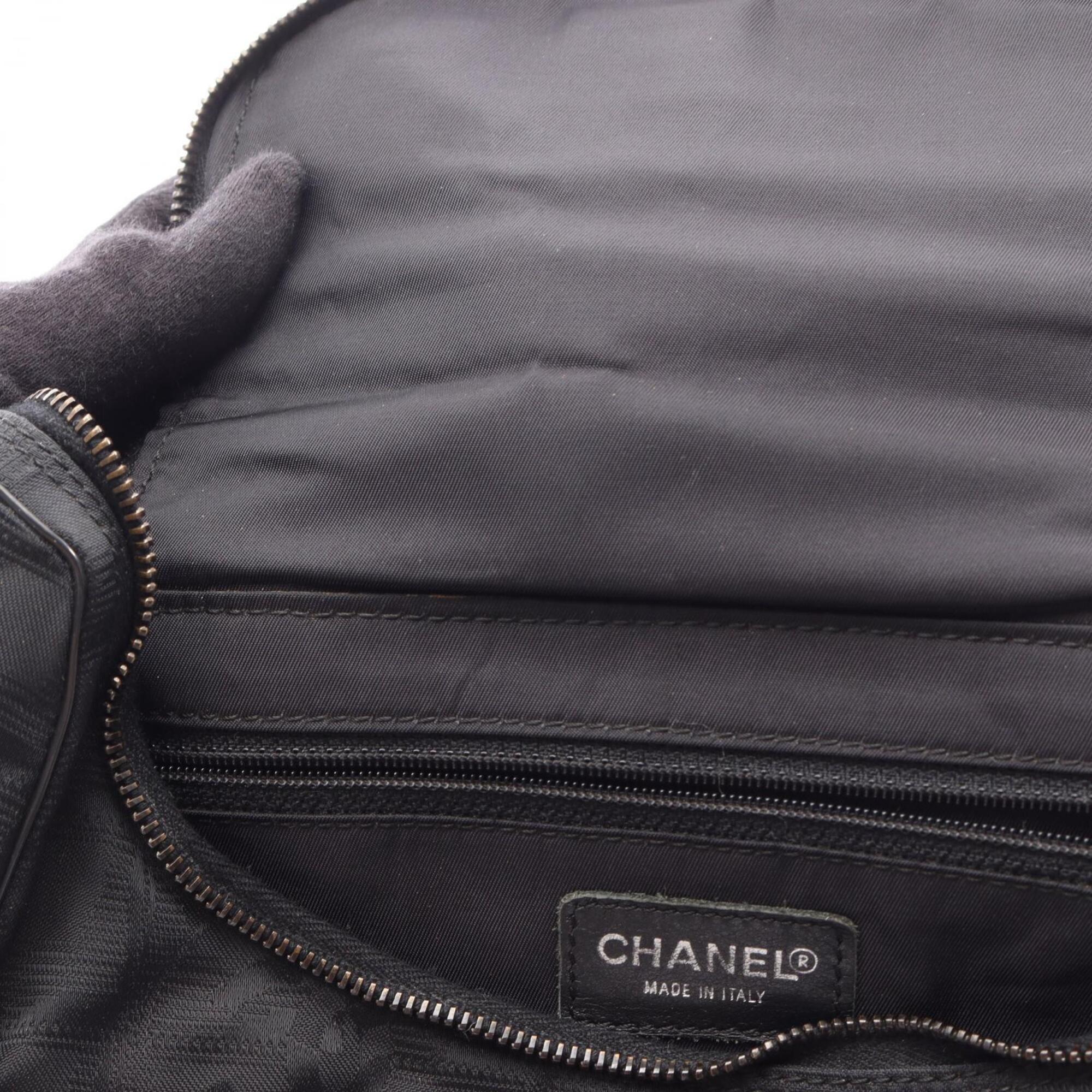 Chanel Black Leather Nylon Canvas Backpack Handbag (Pre-Owned)