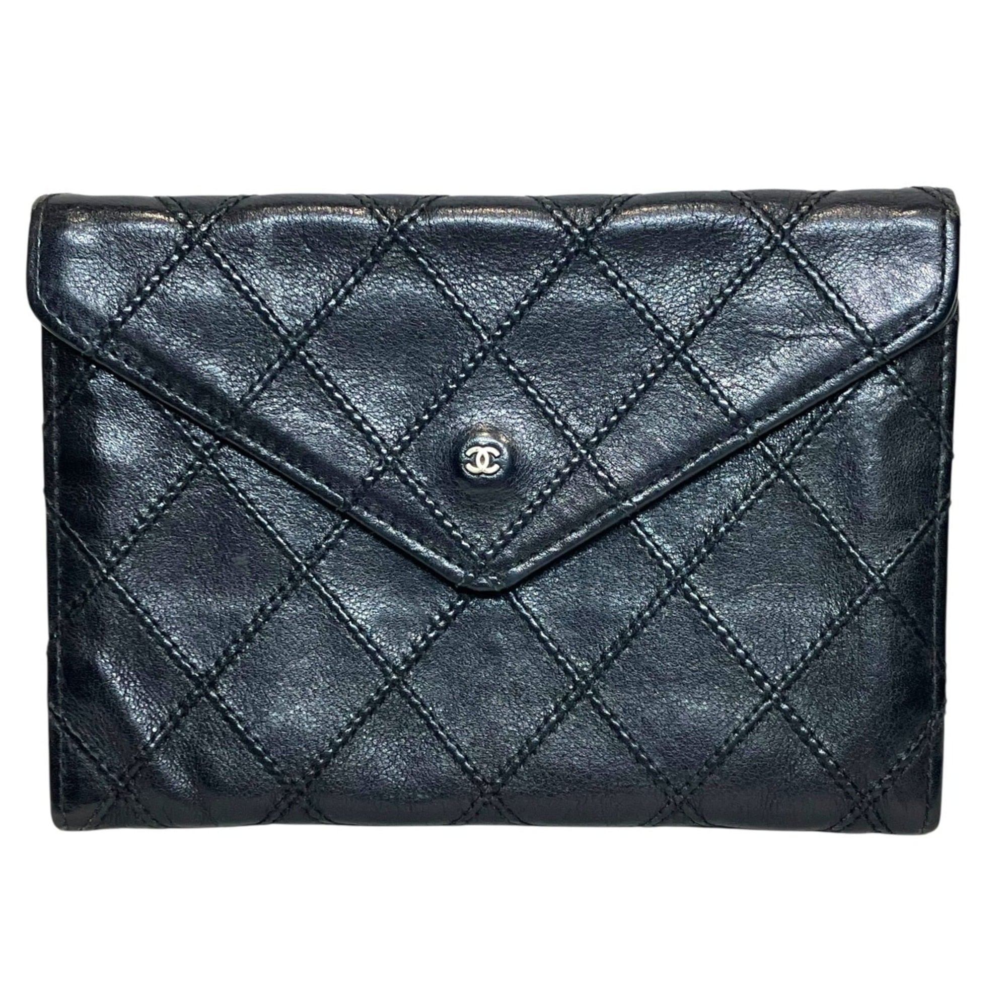 Chanel Bicolor Black Leather Bill Wallet (Bi-Fold) (Pre-Owned)