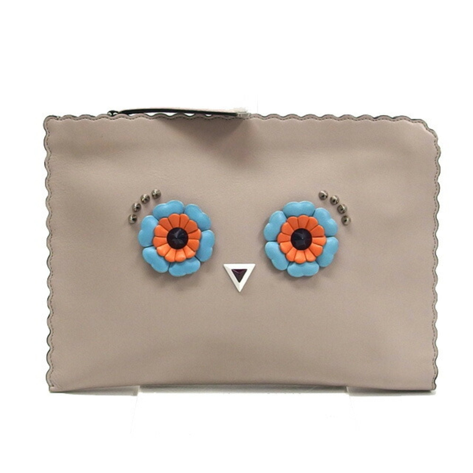 Fendi Beige Light Blue Orange Leather Clutch Bag Pouch (Pre-Owned)